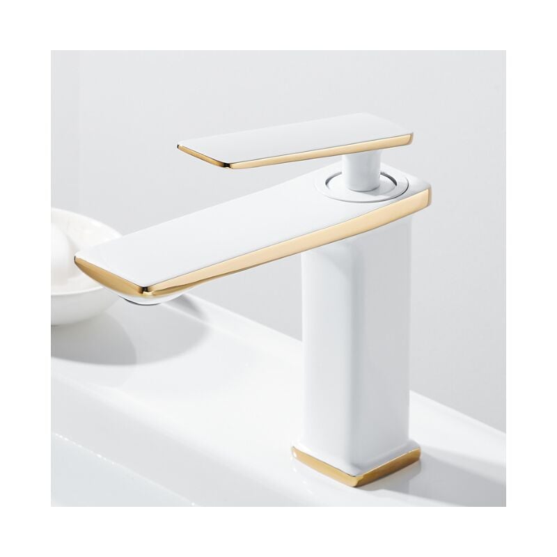 Miedziany kran umywalkowy z ciepłą i zimną wodą - biały i złoty