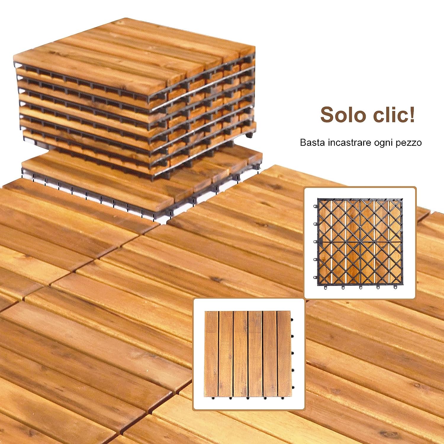 Carreaux de Terrasse en Bois d'Acacia 27 Pièces,Bois Huilé 30 x 30 CM Couvrant Surface de 24300 cm² - 7