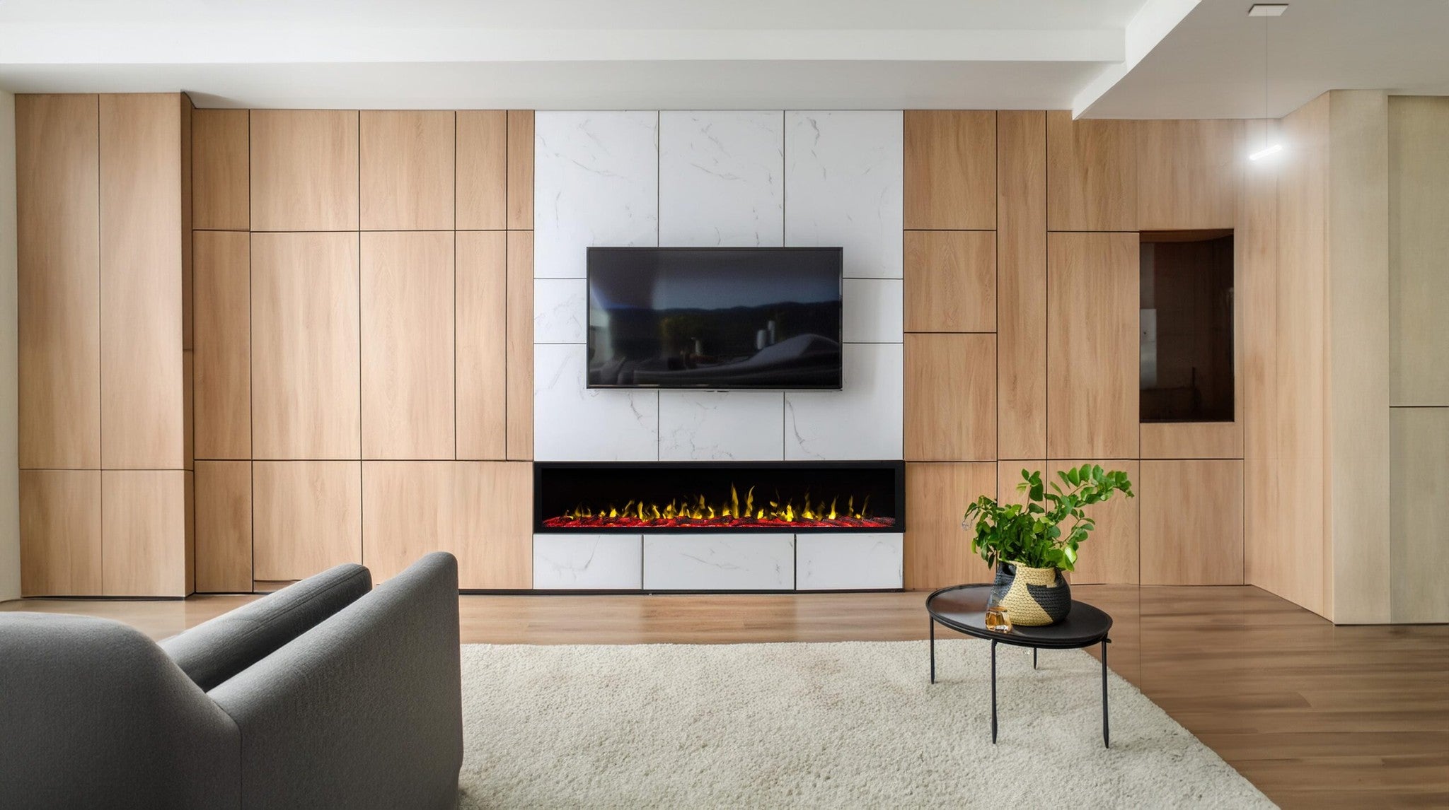 Cheminée électrique AFLAMO Pride S183 - feu premium - murale ou encastrable - 183x42x13 cm - cheminée LED décorative sans chauffage - 3