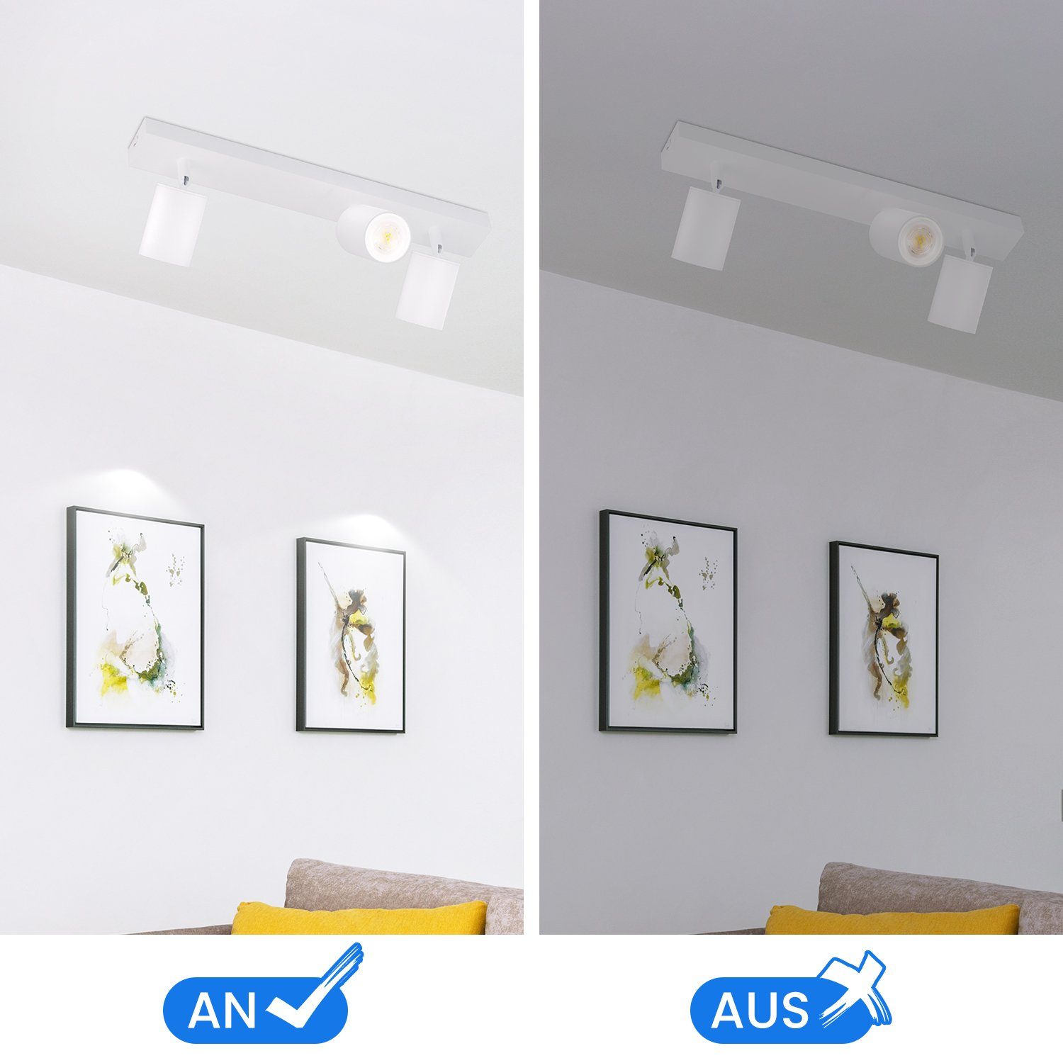 NETTLIFE 3 Focos Max.25w GU10 Techo Blanco Giratorio de 350° Lámpara de Moderna Aplique de Pared Industrial para Sala de Estar Dormitorio - 3