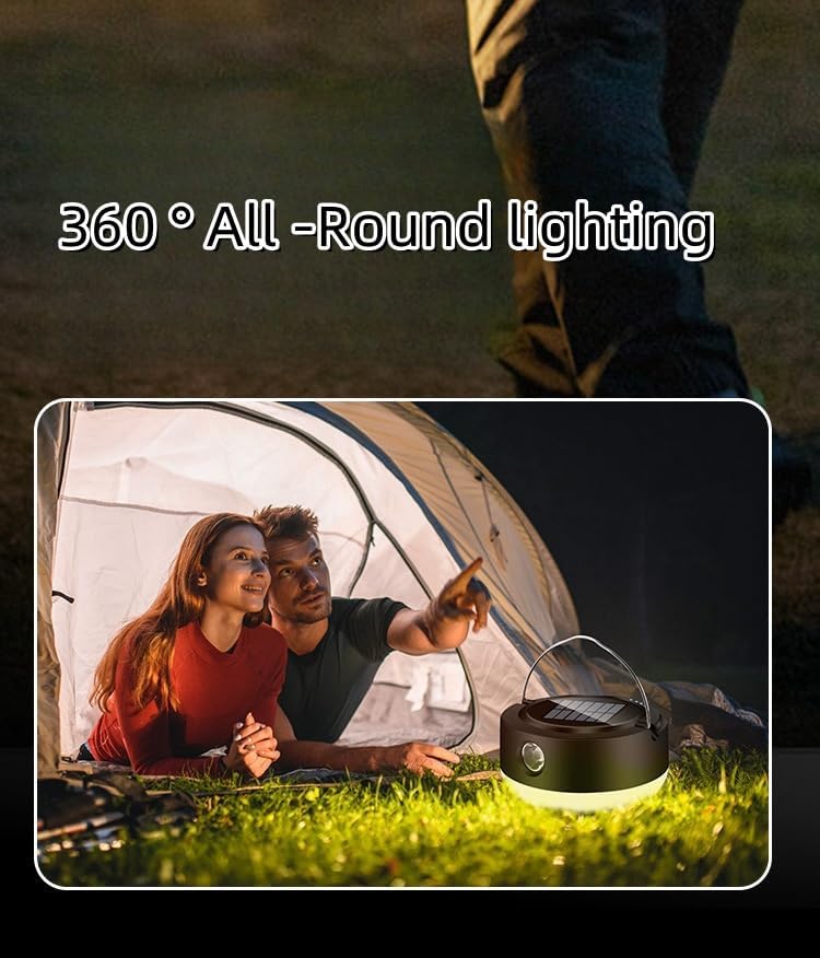 Latarka LED, solarna lampa kempingowa, oświetlenie zewnętrzne, wodoodporna lampa do namiotu, na przerwy w dostawie prądu i sytuacje awaryjne (khaki) - 6