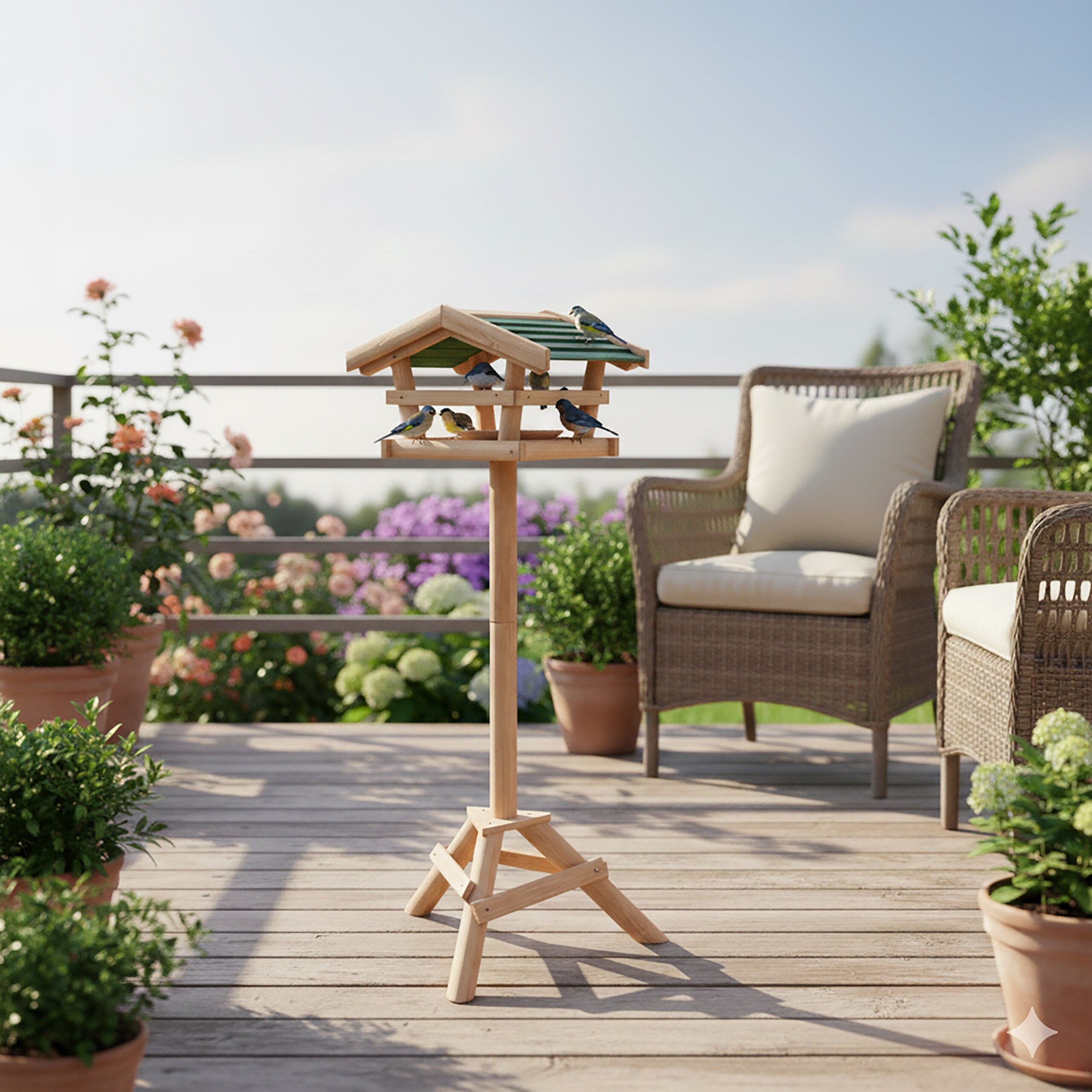 Relaxdays Nichoir à oiseaux pied Support de jardin Mangeoire en bois Déco H x l x P: 100 x 37 x 43 cm, avec toit vert - 2