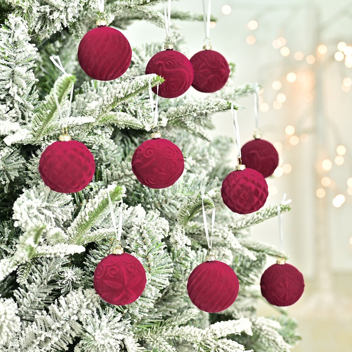 Bolas navideñas de terciopelo rojo, paquete de 20 adornos navideños de terciopelo de 6 cm para el árbol de Navidad decoraciones navideñas adornos para - 4