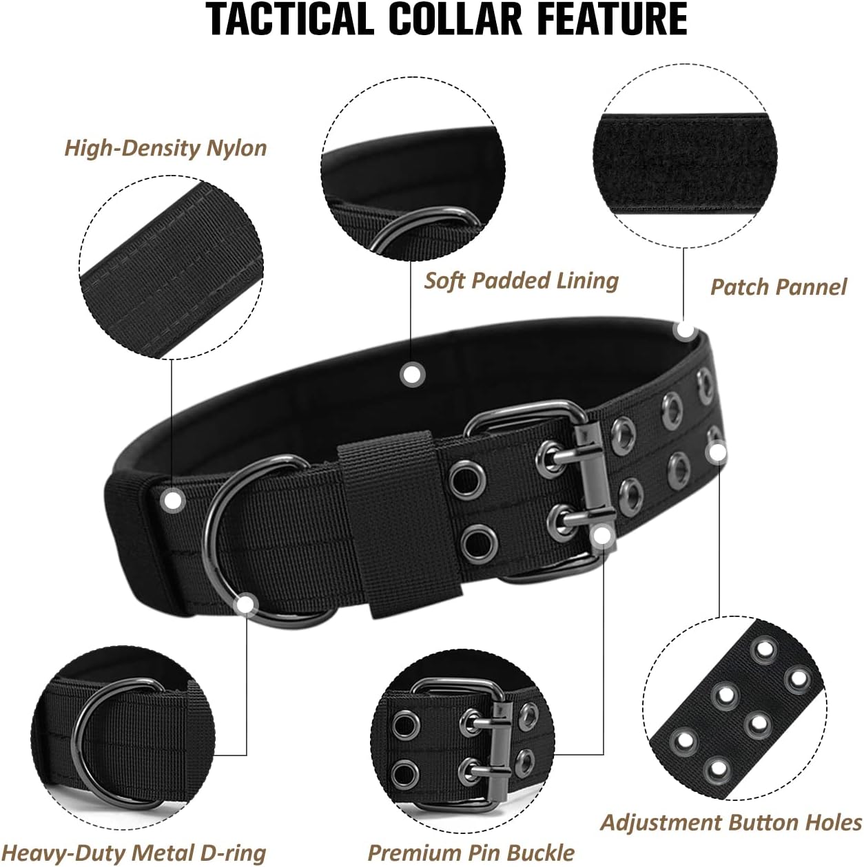 (G, Preto) Coleira Tática para Cães, Coleira Militar Ajustável em Nylon para Cães de Porte Médio e Grande para Treinamento - 3