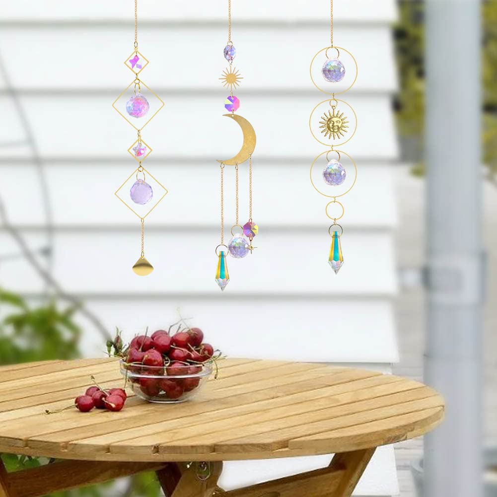 Attrape Soleil, 3pcs Attrape-Soleil en Cristal, Perle de Verre Attrape-Soleil Prisme Arc-en-Ciel en Cristal Suspendu Suncatcher Pendentif en Cristal - 6