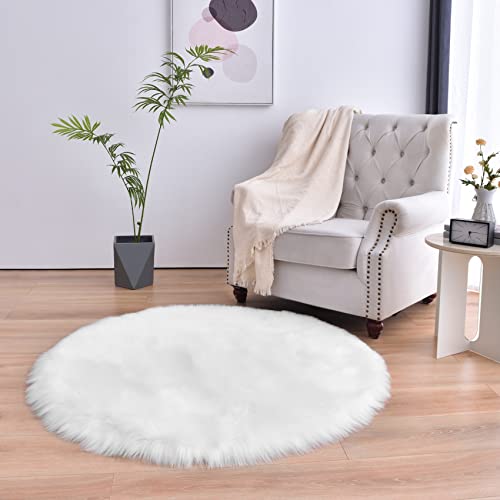 Tapis rond blanc, tapis de chambre doux, tapis à poils épais, tapis rond pelucheux, lavable en machine - 2