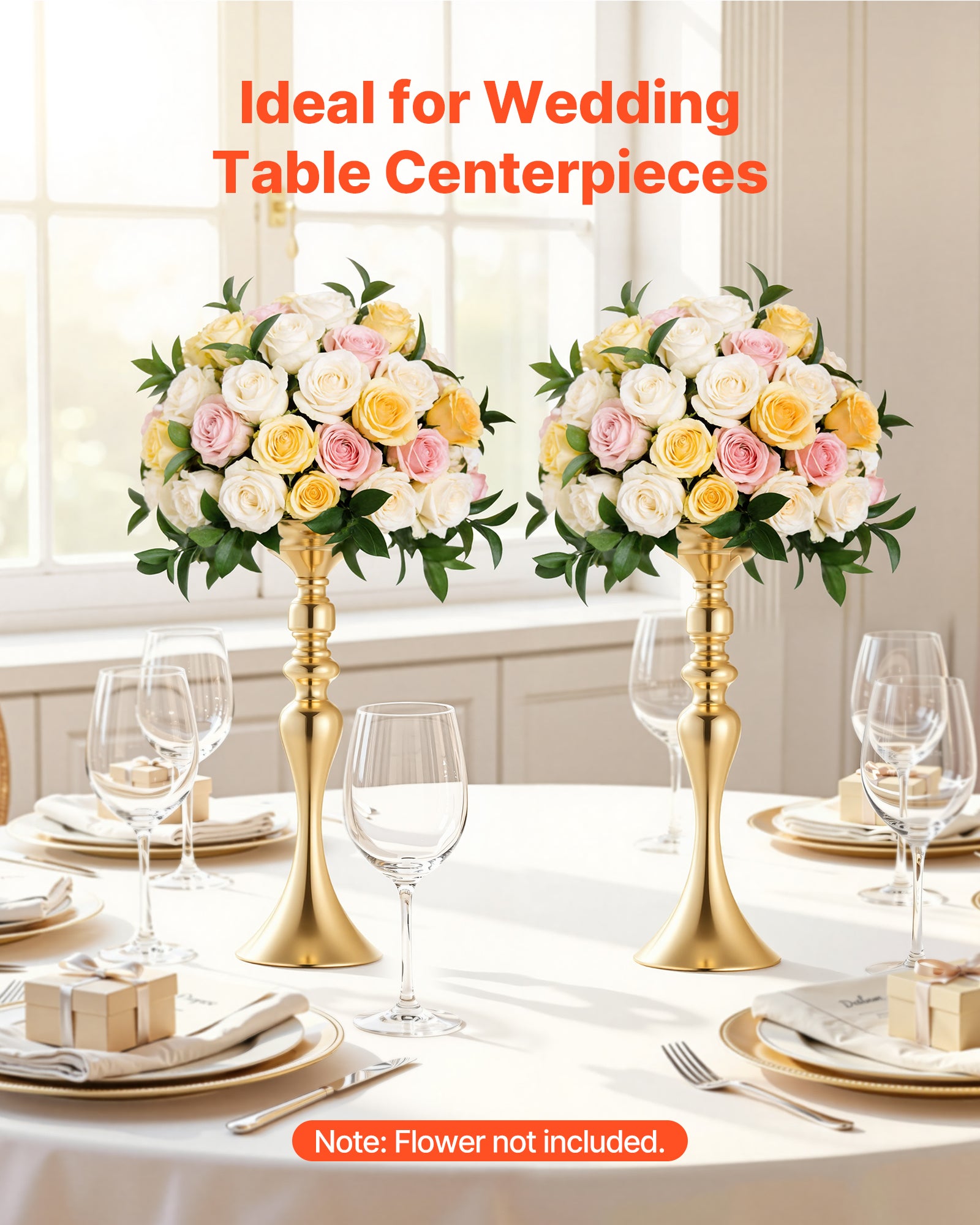 Vase de Mariage Métal VEVOR Lot de 16 Vase de Centre de Table Hauteur 38 cm Support pour Compositions Florales, Banquets Fêtes, Décoration Intérieure - 2