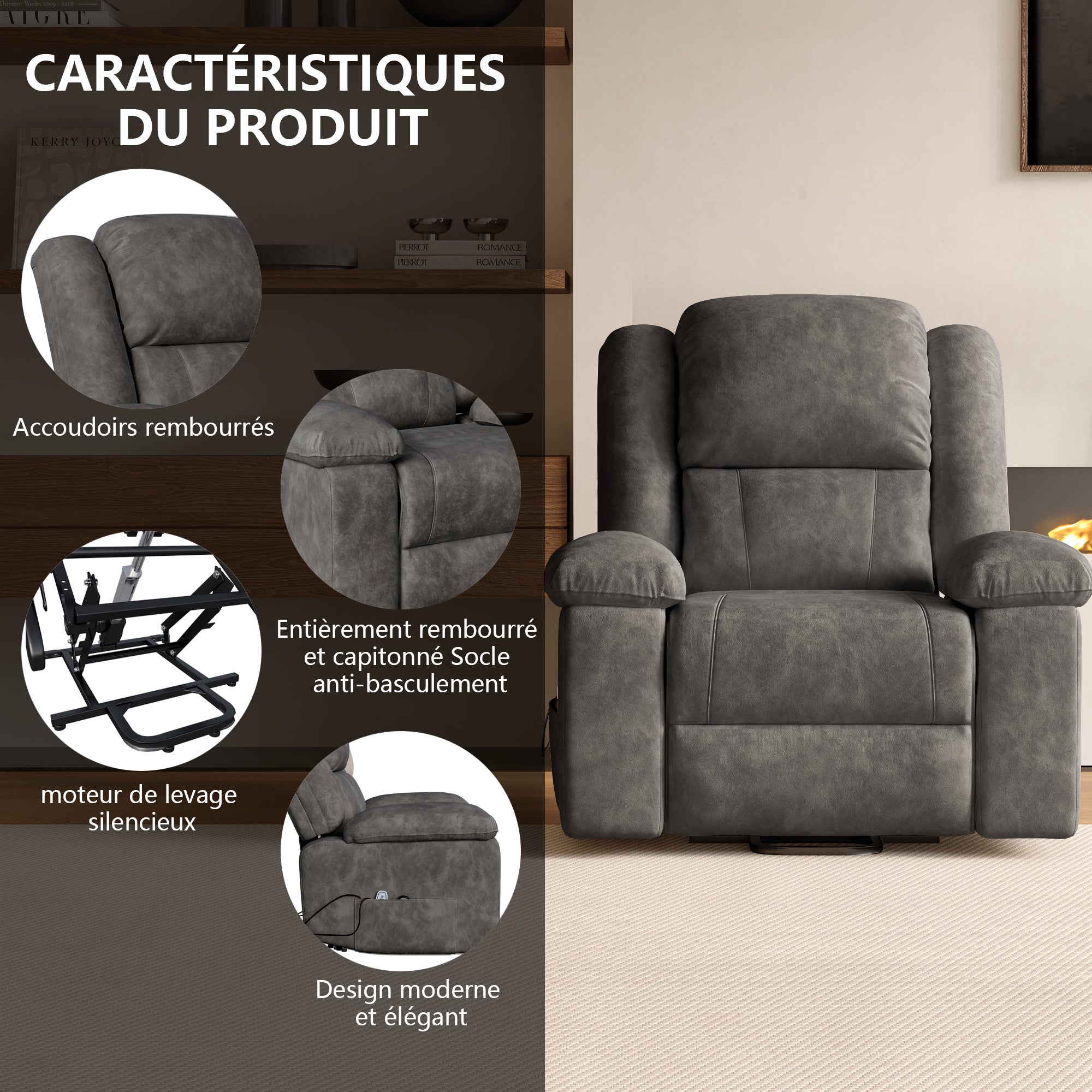 Fauteuil Luxe De Relaxation Et Massage Électrique, Gris - 5
