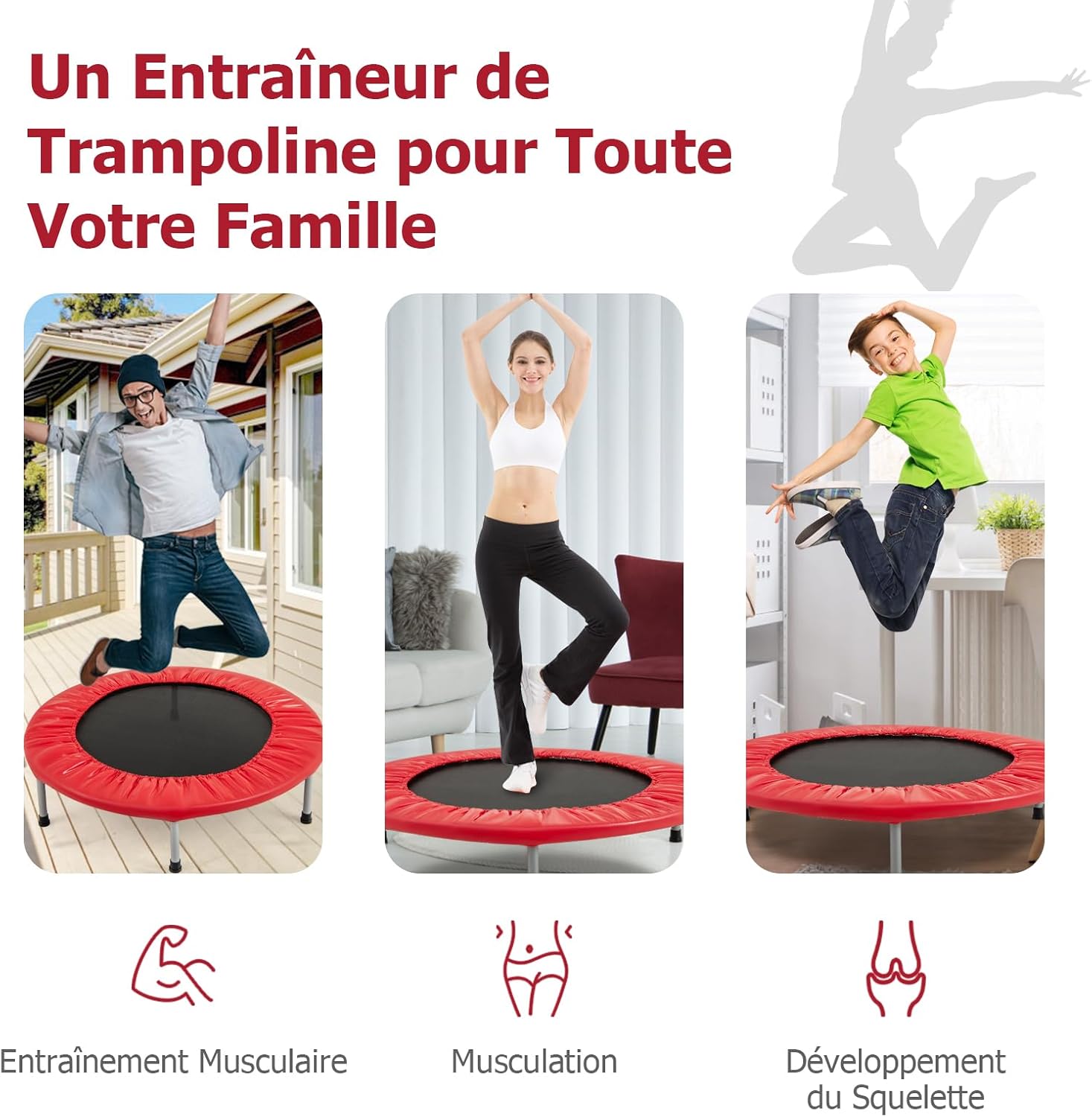 Składana Mini Trampolina, Trampolina Sportowa do Użytku w Pomieszczeniach z Matą Zabezpieczającą, Maksymalne Obciążenie 150 kg, dla Dorosłych i Dzieci - 5