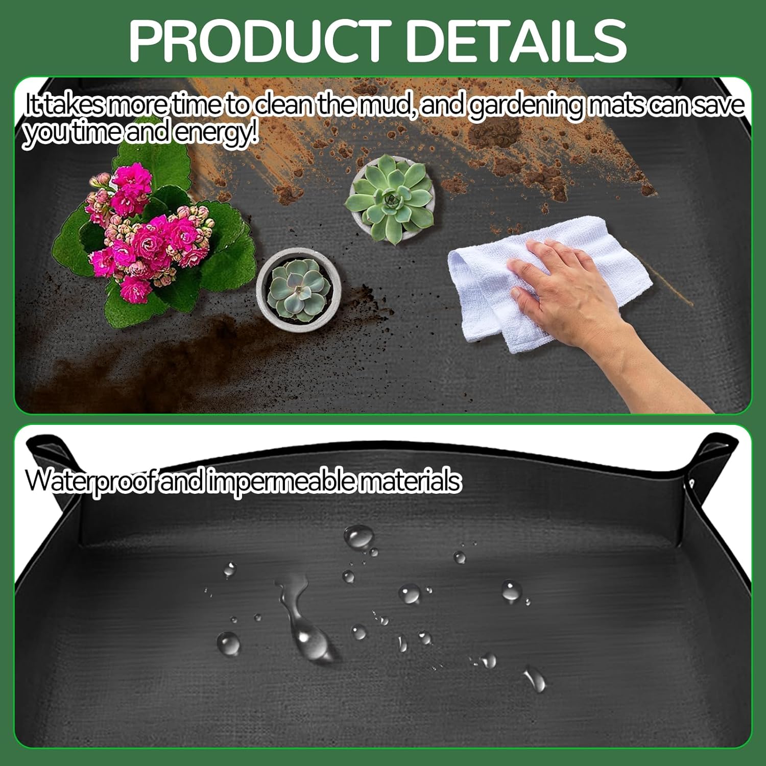 Confezione da due tappetini per piante - 66 x 66 cm - Tappetino da giardino - Polietilene nero - Tappetino per piante impermeabile - 3