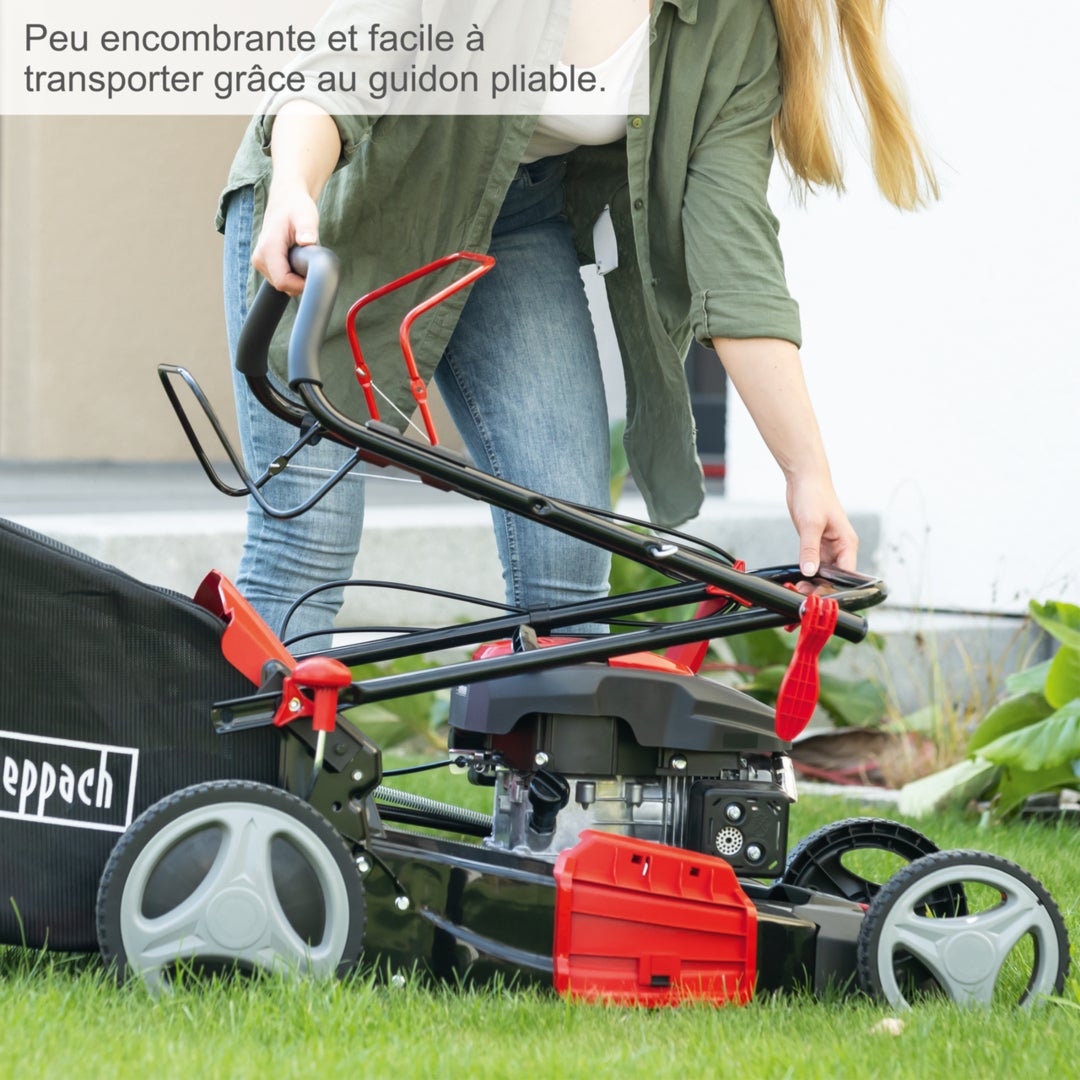 Scheppach Tondeuse thermique MS173-51 - 4T/ 4,1CV - 173cm3 - Largeur de coupe 51cm - Panier 65L - Hauteur de coupe réglable 25-75mm -Ejection latérale - 8
