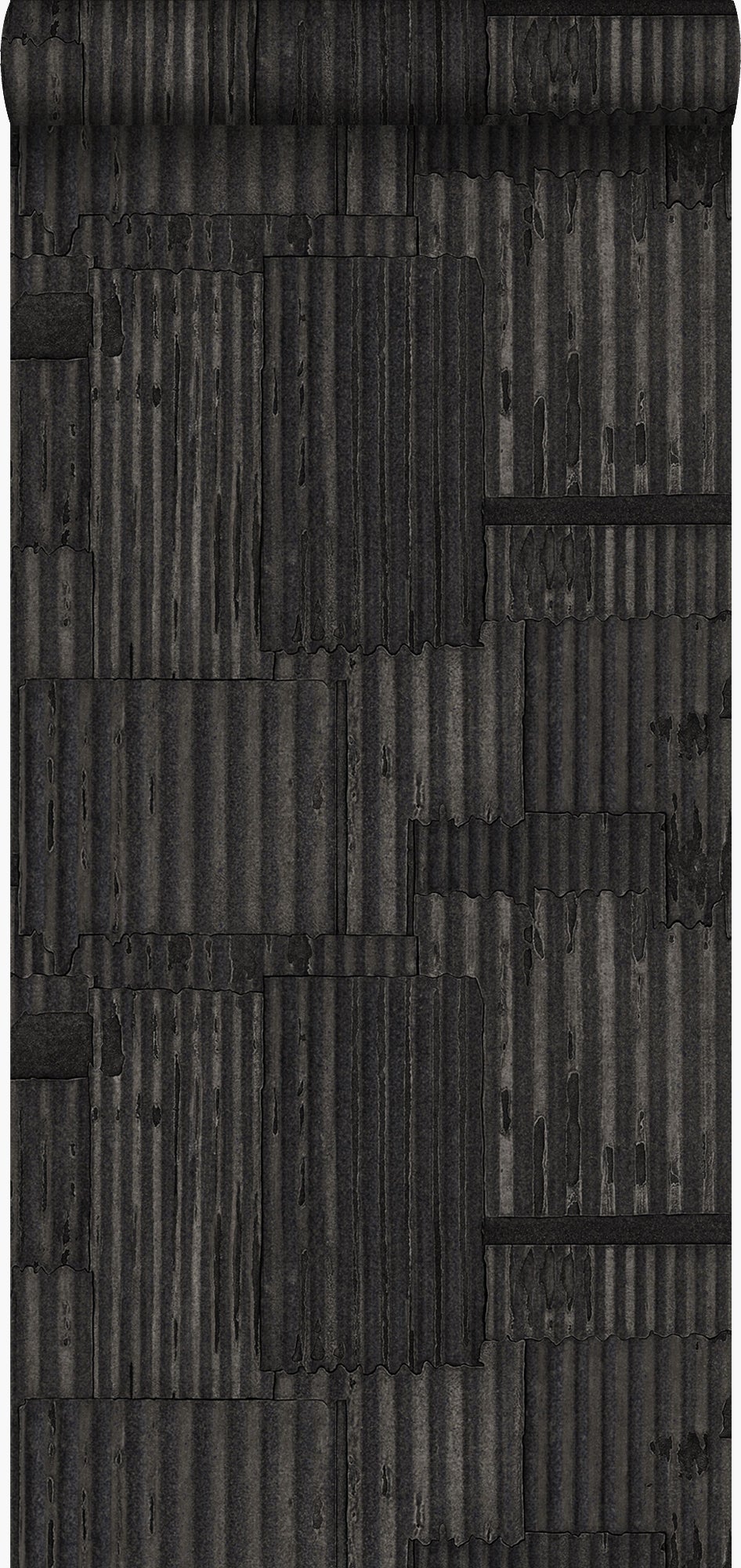 Tapeta blachy faliste przemysłowe 3D czarnym - 53 cm x 10.05 m - ORIGIN