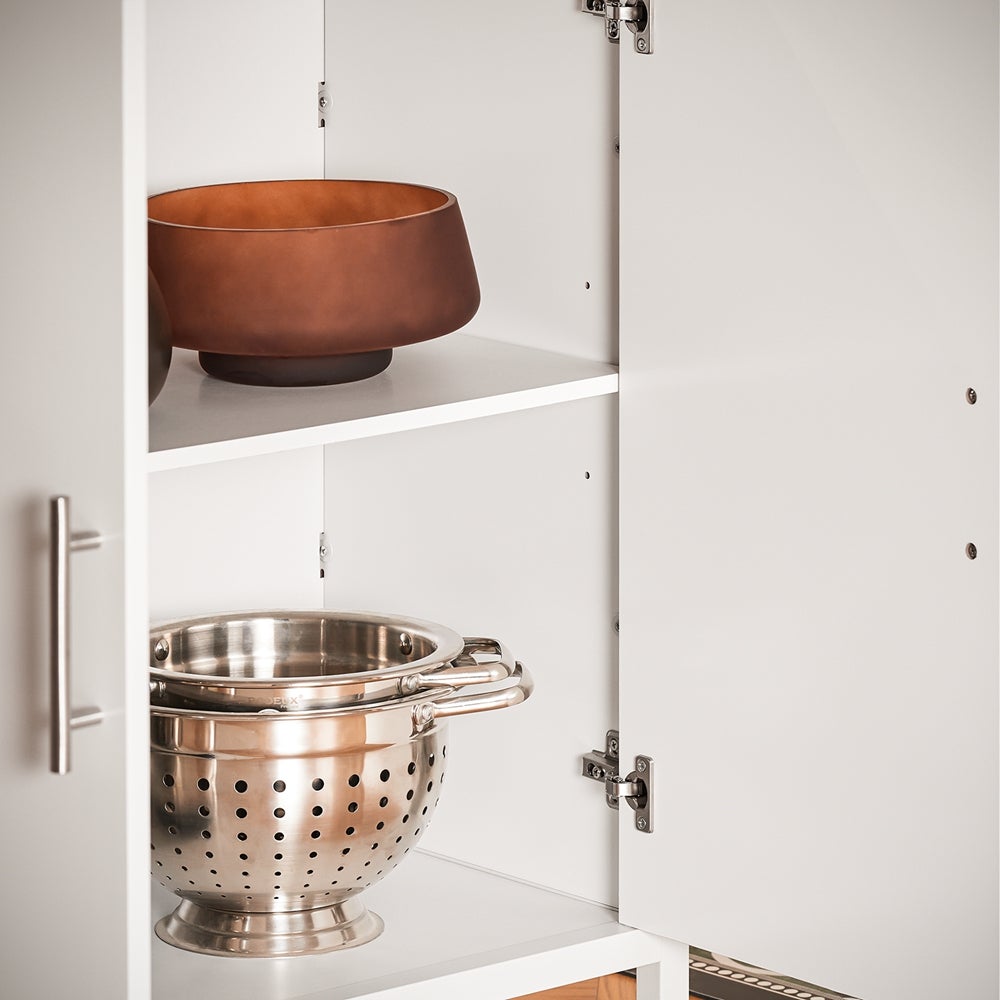 SoBuy îlot Central de Cuisine avec Plan de Travail en Bois d'hévéa,Placard de Cuisine avec 2 Portes, 4 Cubes Compartiments, Blanc, KNL09-WN - 6