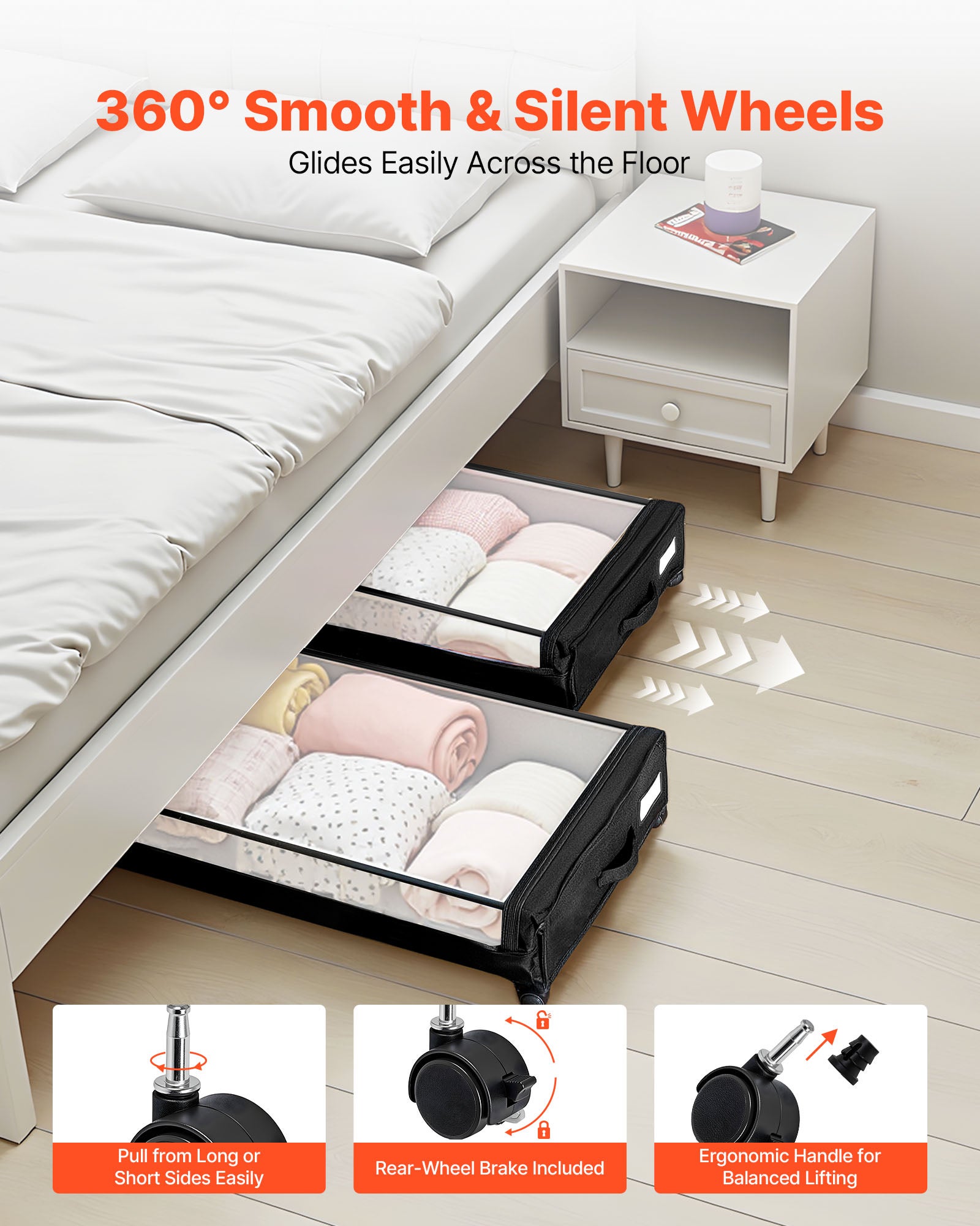 Sacs de Rangement sous Lit VEVOR 2 Pièces 77×47×17,3 cm, avec Roulettes et Couvercle Transparent, Organisateur Chaussures, Chambre - 7