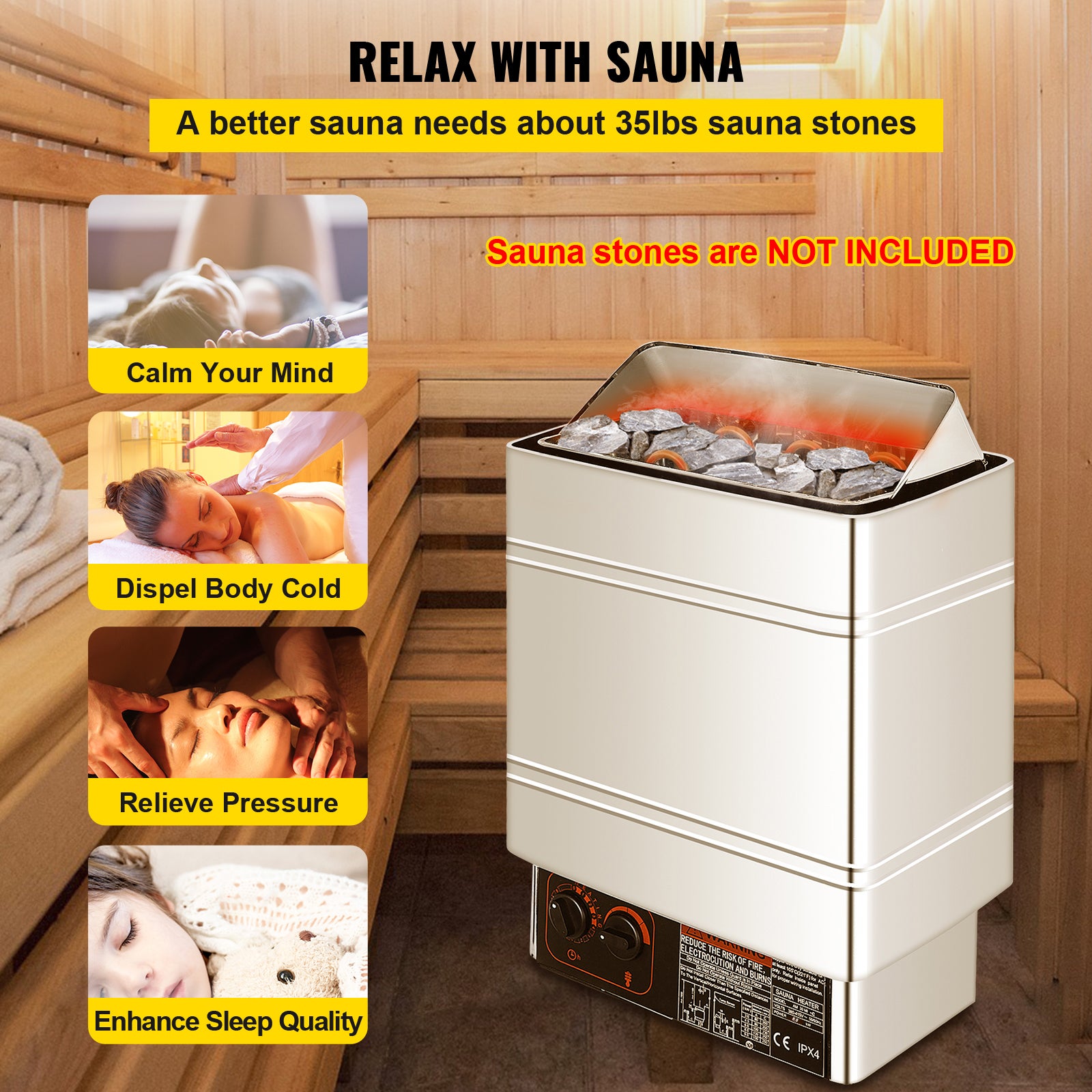 Poêle de sauna électrique 9KW,SucceBuy contrôleur externe,acier inoxydable,pour pièce de 9-13m³ - 8