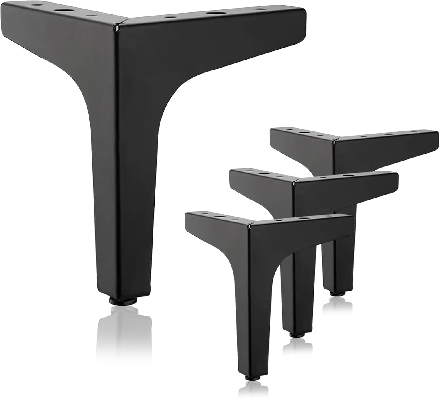 Set de 4 picioare metalice triunghiulare negre de 15 cm - Sarcină 500 kg pentru canapele, dulapuri, bufete și băi 4buc