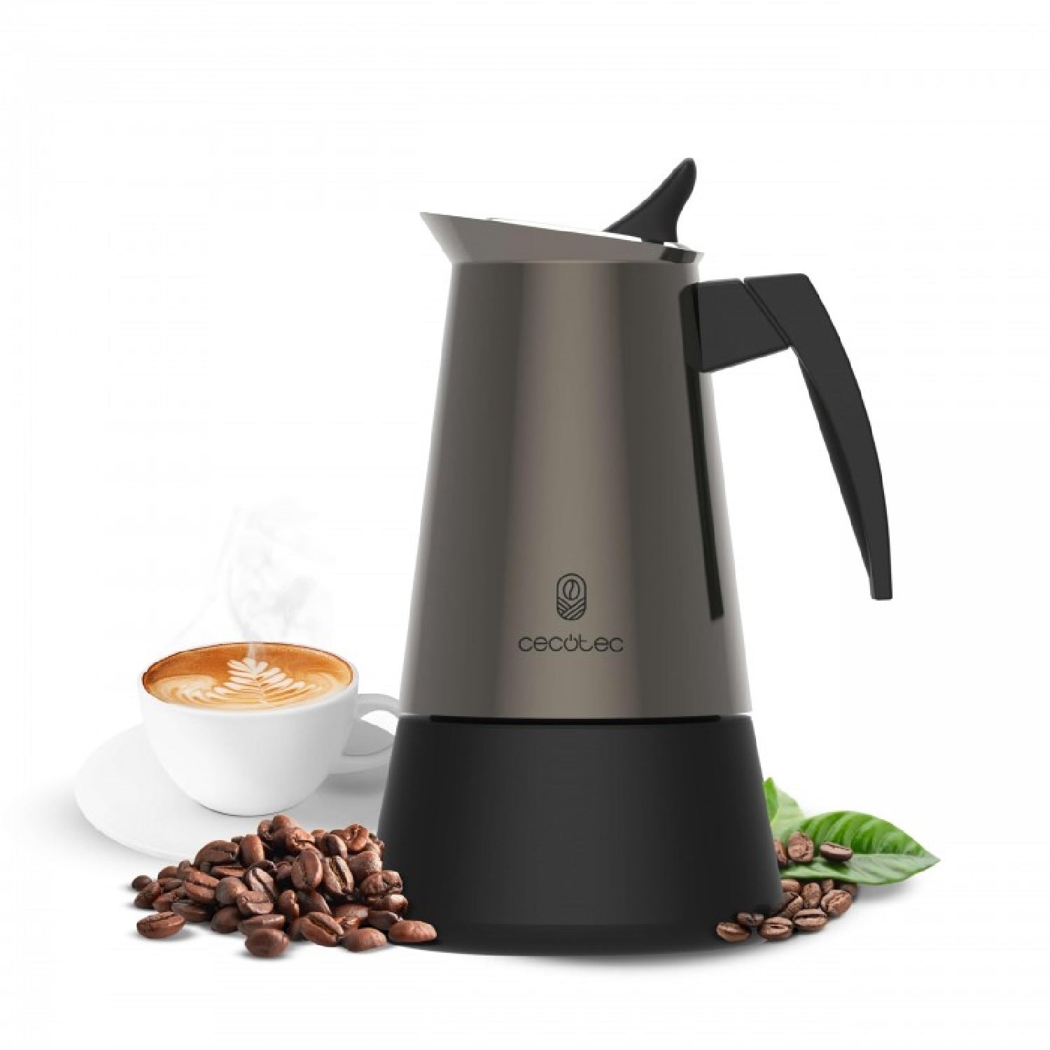 Cafetière Italienne Cecotec Piccolina 600 Green - 300 Ml (6 Tasses) - Acier Inoxydable, Compatible Toutes Surfaces, Filtre Premium