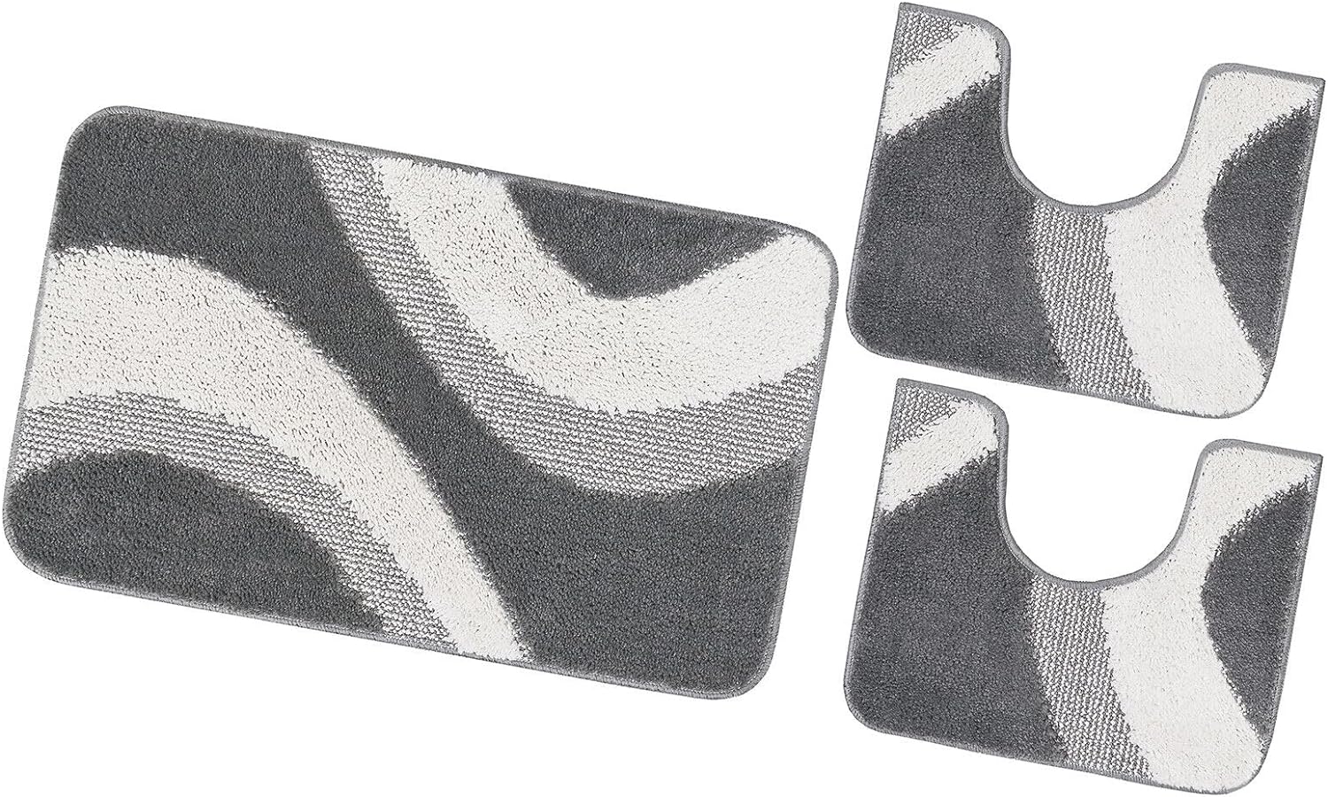 Zestaw 3 Szary Dywaników Shaggy 3D łazienkowych Girowater Miękki Chłonny Antypoślizgowy