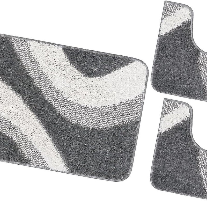 Zestaw 3 Szary Dywaników Shaggy 3D łazienkowych Girowater Miękki Chłonny Antypoślizgowy