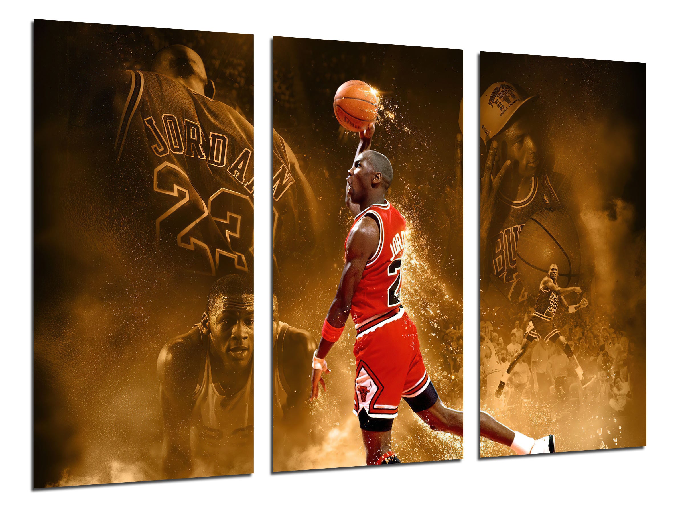 Set cuadros deporte, baloncesto, chicago bull, jordan, 23, nba, nike, impresión digital sobre madera