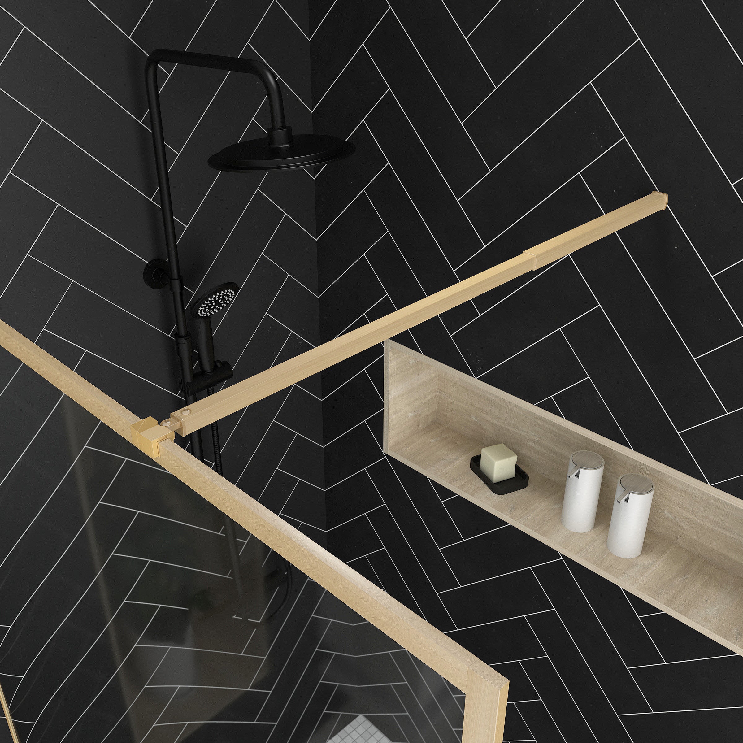 Paroi de douche 120x200 cm - Cadre et bras aluminium Or Doré Brossé - GOLDY CONTOURING - 2
