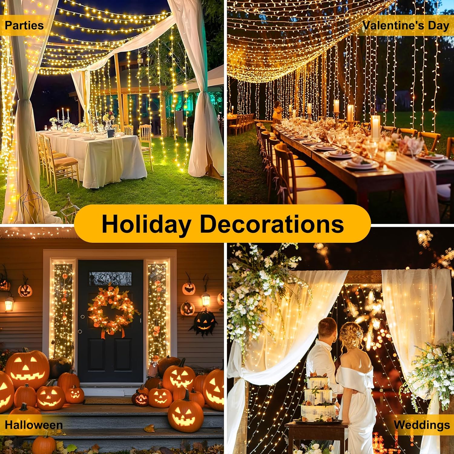 Guirlande Lumineuse Noël Étanche - Extension 10m, 80 Lumières Blanc Chaud - Alimentation Piles et USB - Pour Décoration Jardin Extérieur - 6
