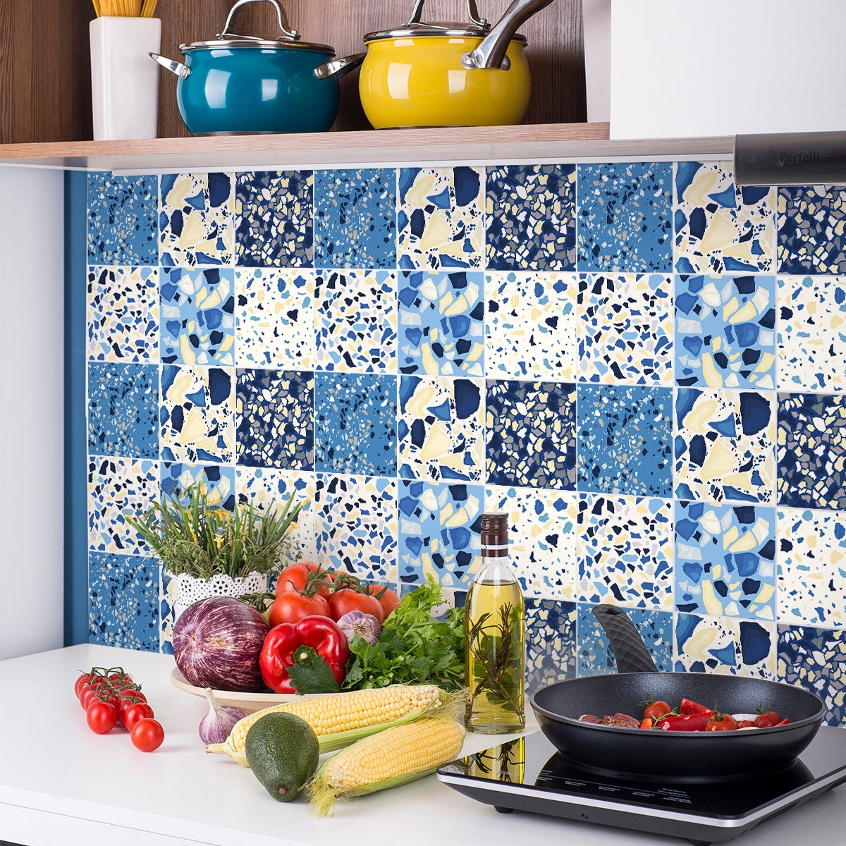 9 adesivi piastrelle di cemento terrazzo yvonne - Sticker adesivo - adesivi murali - 9stickers10x10cm - 5