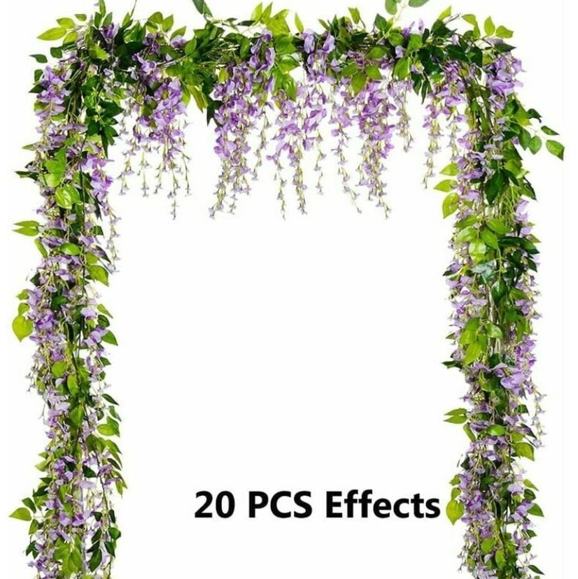 Guirlande de fleurs artificielles de glycine, 5 pièces au total 33 pieds fausse fleur de soie de vigne de glycine (violet clair-5 pièce - 2