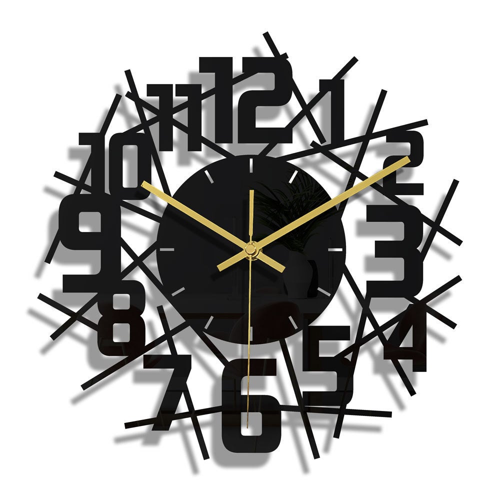 Reloj de pared con marco redondo negro, reloj de pared de diseño moderno y silencioso, adecuado para oficina, sala de estar y dormitorio