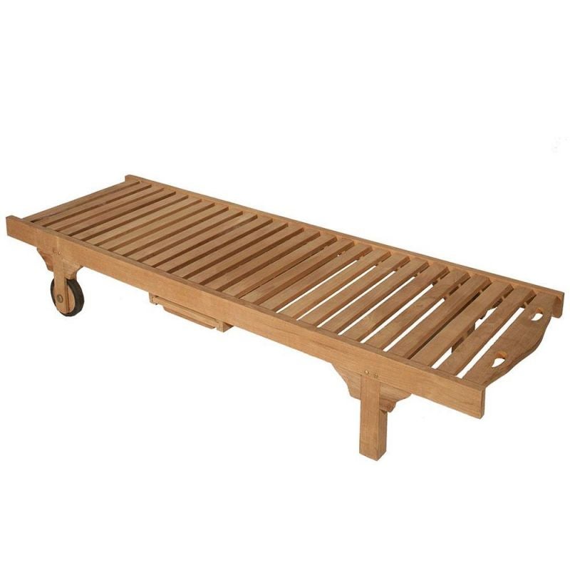 Lot de 2 transats bains de soleil en teck massif brut 202cm avec tablette et dossier réglable - 3