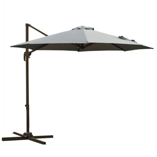 Parasol déporté octogonal inclinable parasol rotatif 360° avec pied en croix 8 beleines manivelle inclus châssis alu. acier Ø 3 x 2.5H m gris foncé
