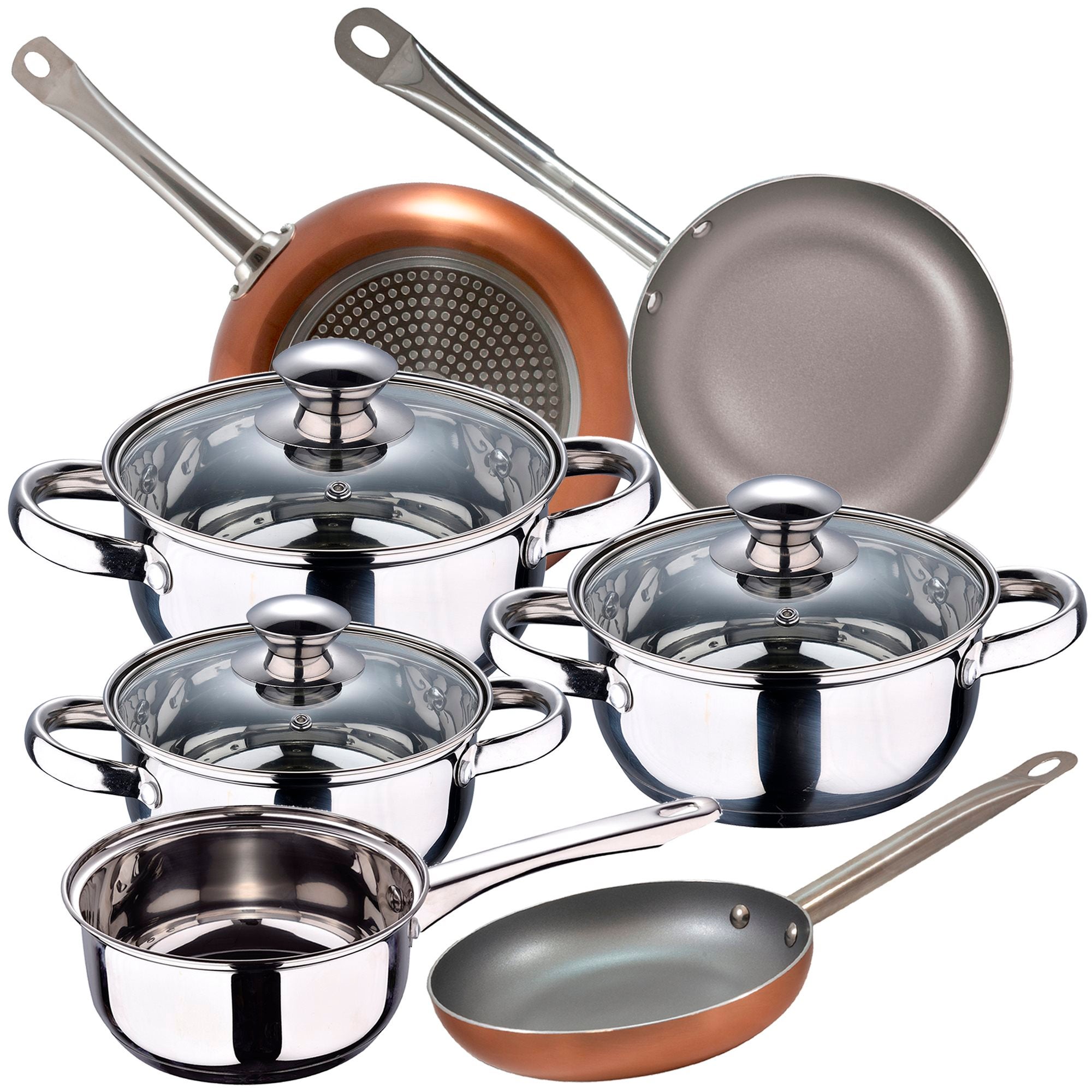 Set Da Cucina 5 Pezzi SAN IGNACIO: Pentole In Acciaio Inox Toledo (16,18,20 Cm) E 3 Padelle Optimum Plus In Alluminio (18,22,26 Cm), Antiaderenti, Adatte A Induzione - 5