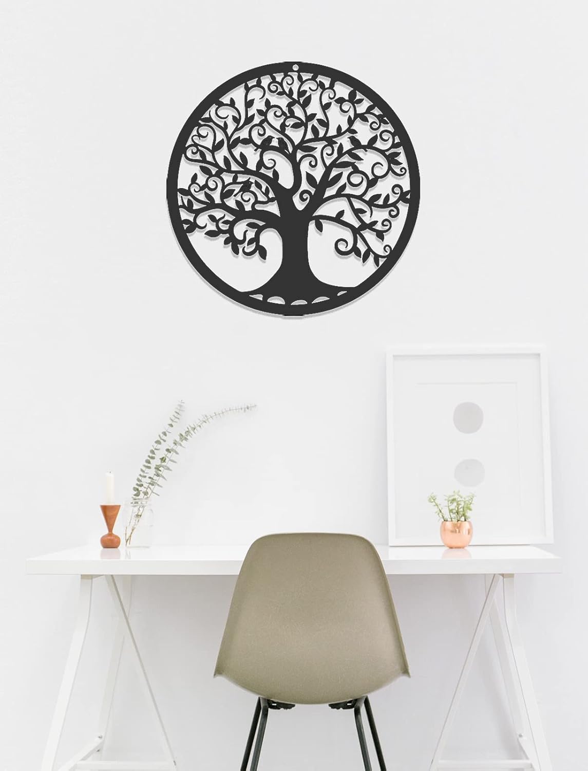 Arbre de vie en métal Décoration murale Silhouette Art pour Cadeau Intérieur Cadeau Extérieur Jardin Maison Décoration (Noir, 30x30cm) - 3