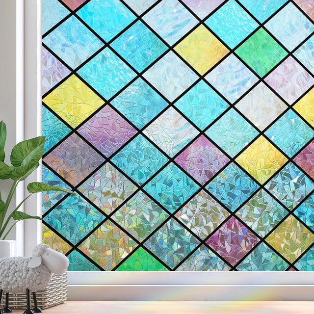 Film Fenetre Anti Regard Film Occultant Fenêtre 3D Arc-en-Ciel Effet 44.5 × 200cm Décoratif Bon Intimité Anti UV Anti Chaleur Non Adhesif pour Chamb