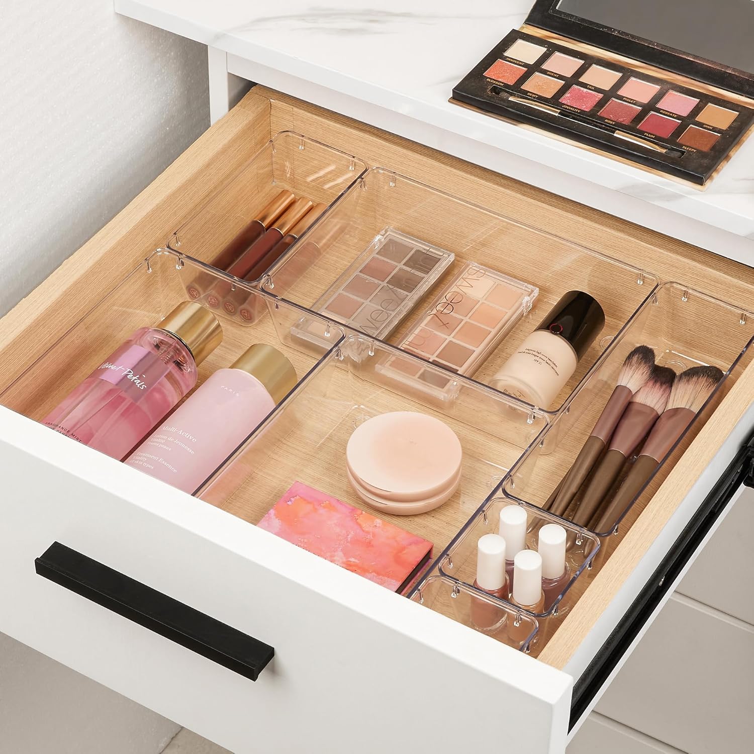 Organizer Per Cassetti Criusia | 18 Contenitori In Plastica Trasparente PET | Divisori Per Cucina, Bagno, Trucco E Ufficio | Set Salvaspazio - 3