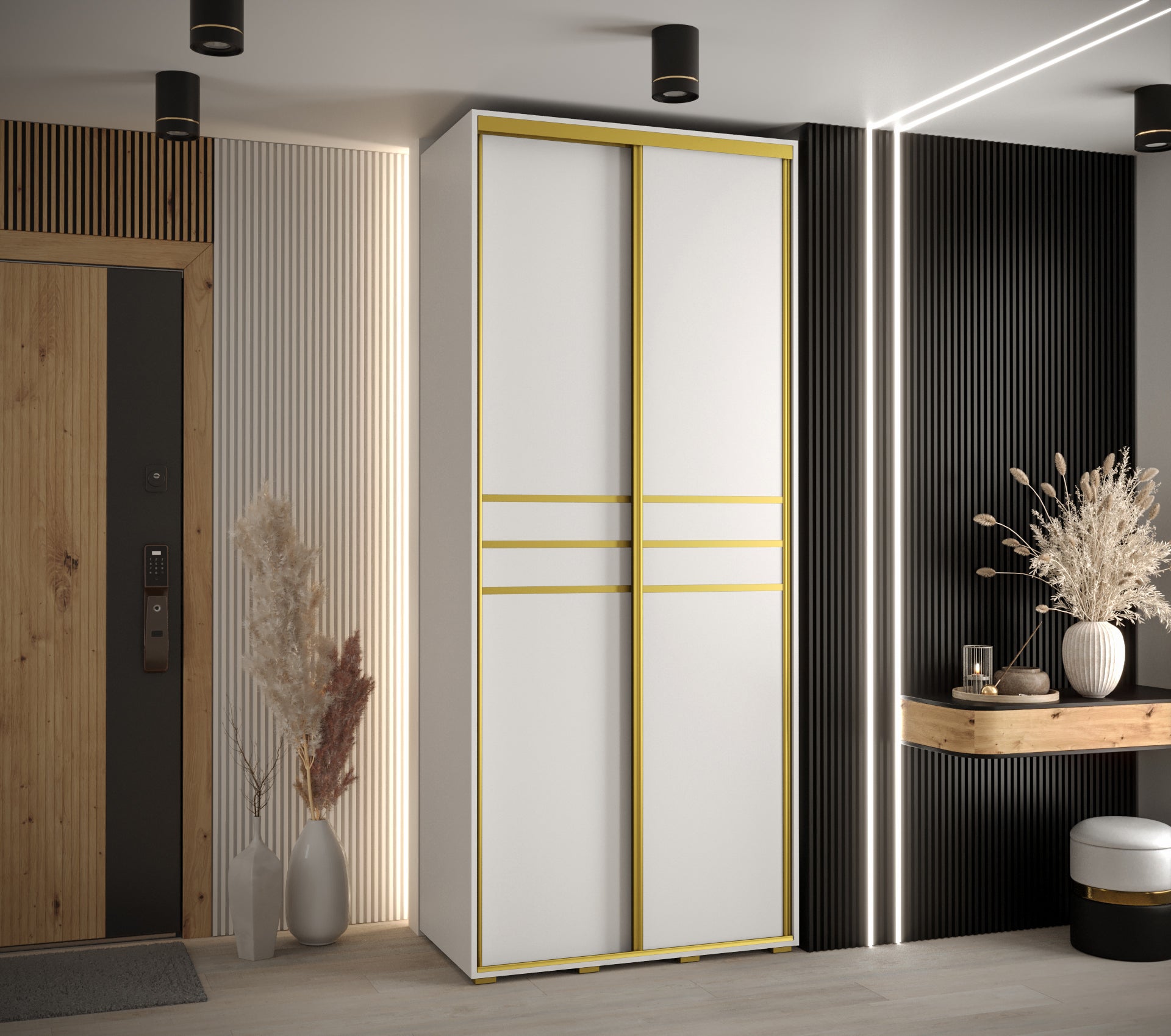 Szafa przesuwna wysoka Davos 10 120 x 60 x 235,2 cm biały + biały + u. złoty - Abiks Meble - 2