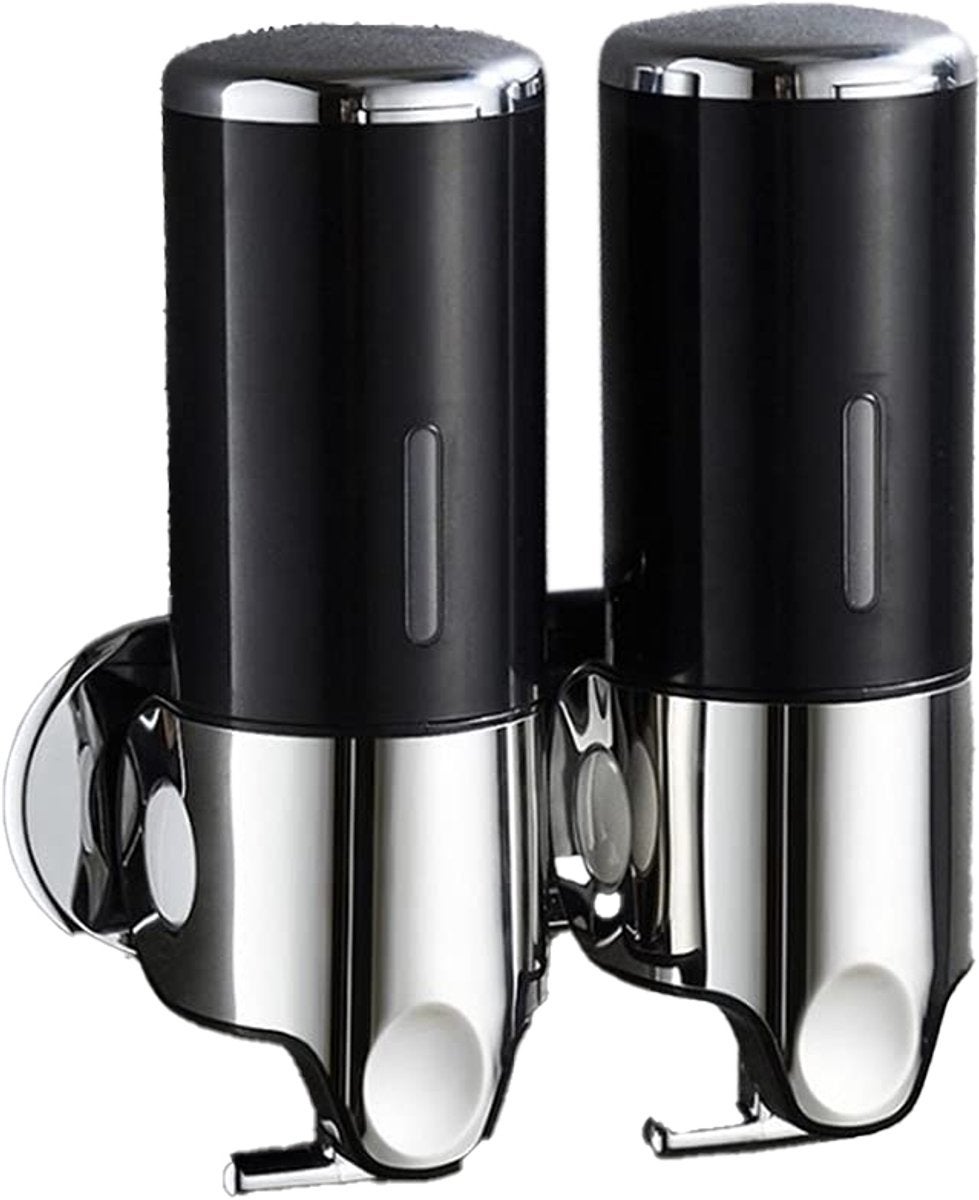 Dozator de săpun, dozator de lichid 2 în 1,2 x 500 ml, dozator de săpun de perete, bucătărie, baie, duș, 24,1 x 21,6 x 10 cm, negru