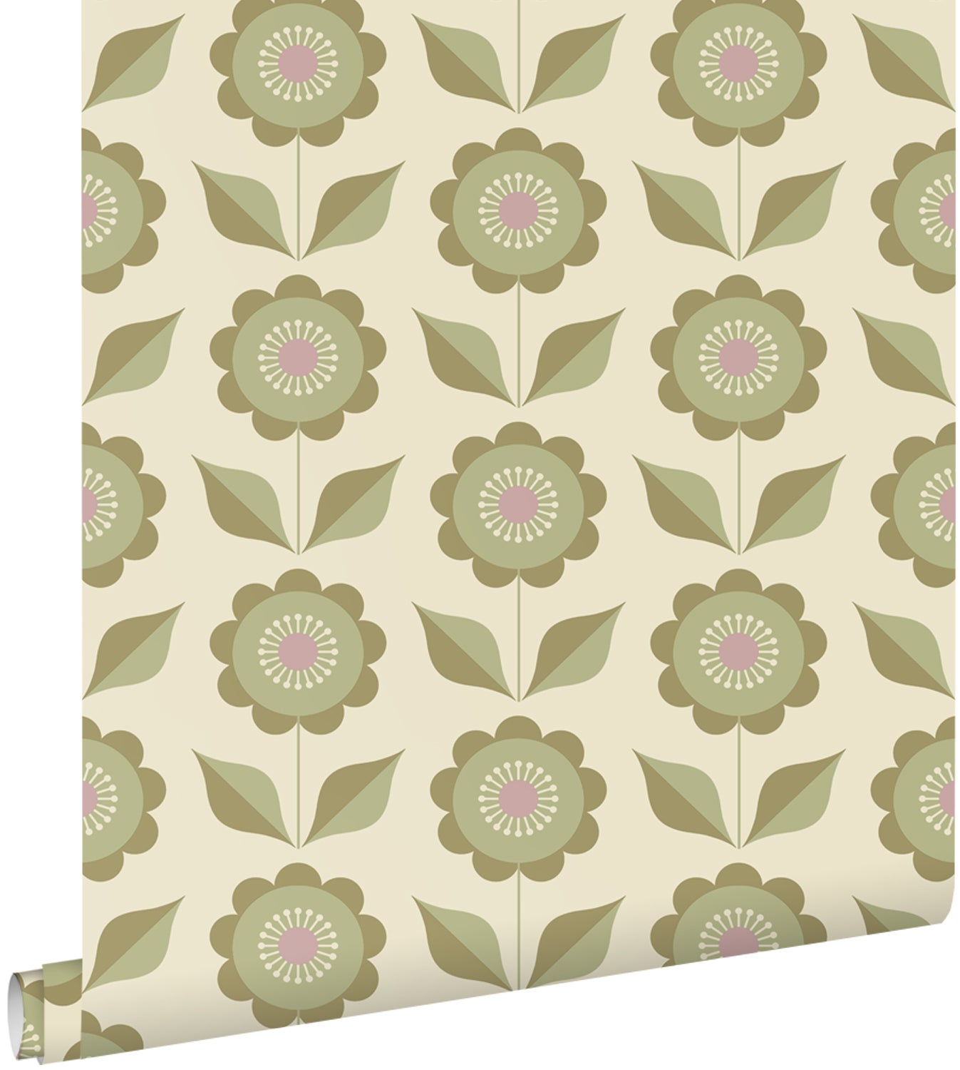 Papel pintado flores verde grisáceo - 50 x 900 cm - estahome