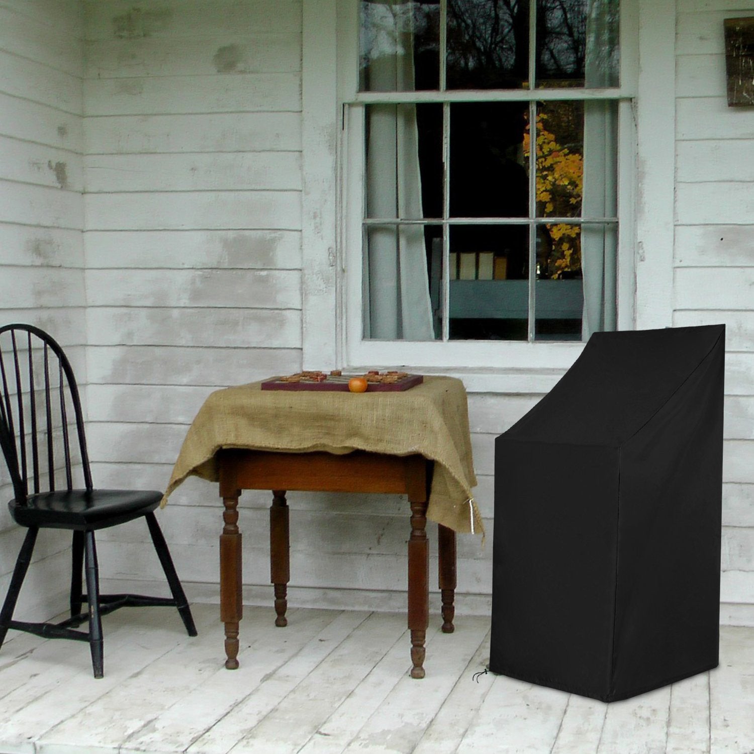Pokrowiec ochronny na krzesła ogrodowe do układania w stos, wykonany z tkaniny Oxford 420D, ze sznurkiem regulacyjnym, 120x65x65x80cm
