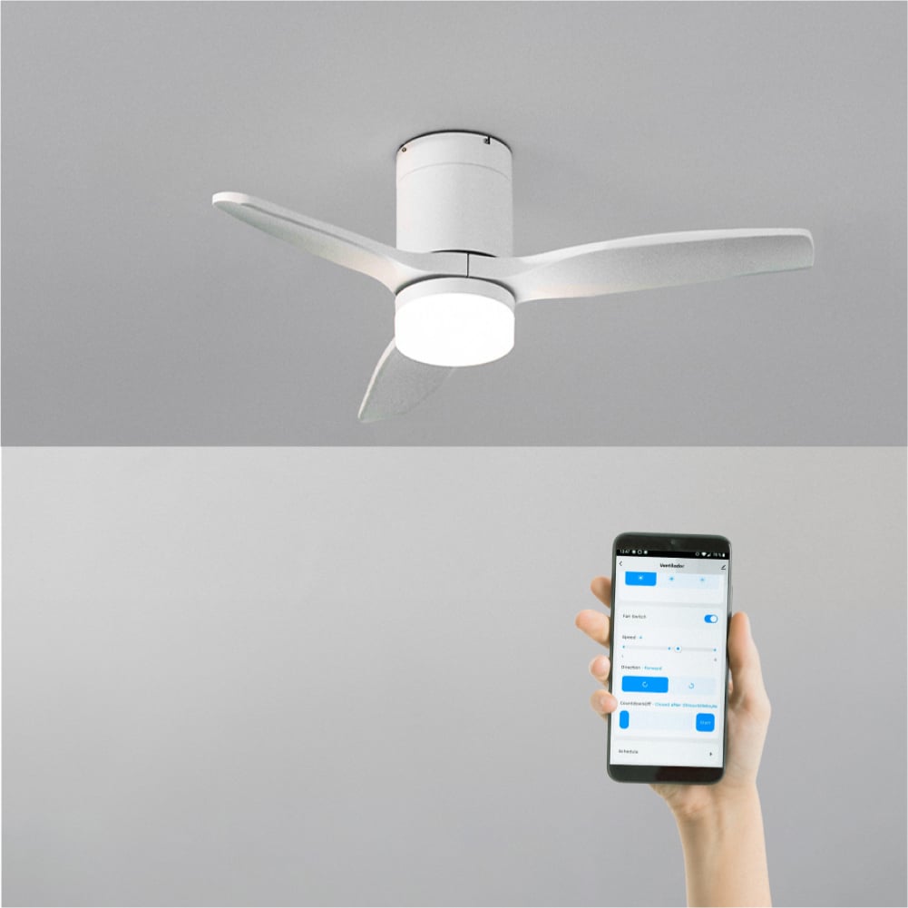 CREATE- WIND CALM M - Ventilador de teto silencioso de 40 W com pás técnicas em ABS Ø132cm - Com luz - com wifi - 2
