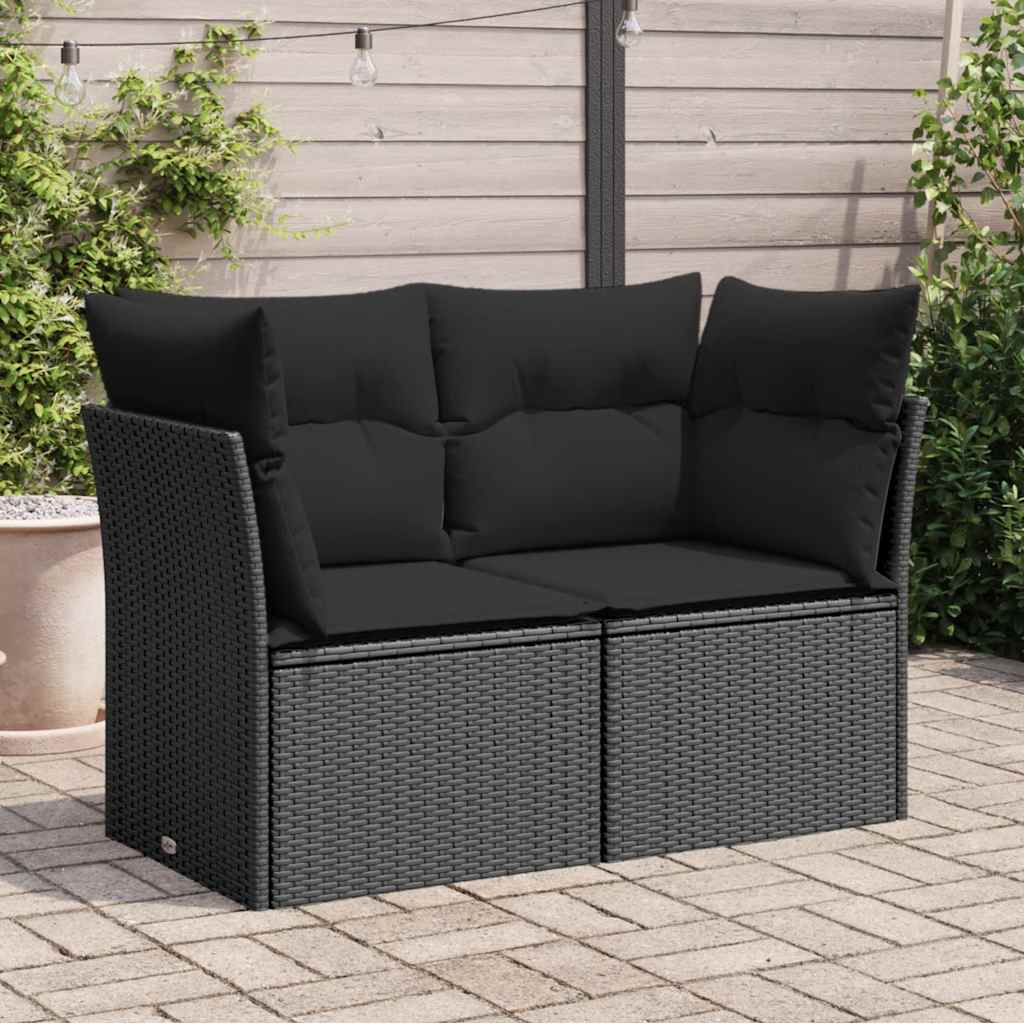 Sofa ogrodowa z poduszkami, 2-osobowa, czarna, z polirattanu vidaXL