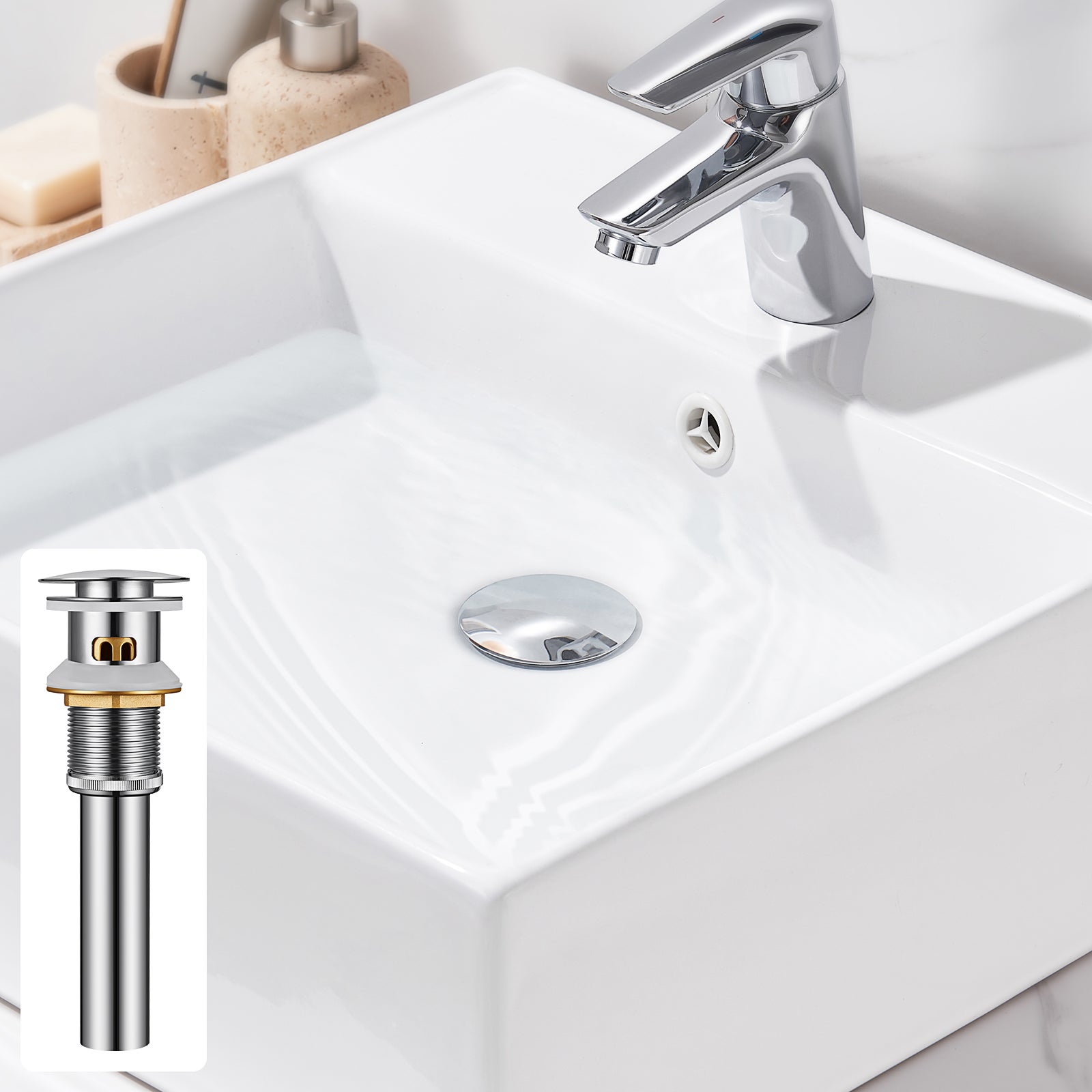 Auralum max Bonde Pop Up avec Trop-Plein,Chromé,Universal Lavabo Bouchon de Vidange avec Panier à Crépine,Laiton Anti-Colmatage Vidage Salle de Bain - 2