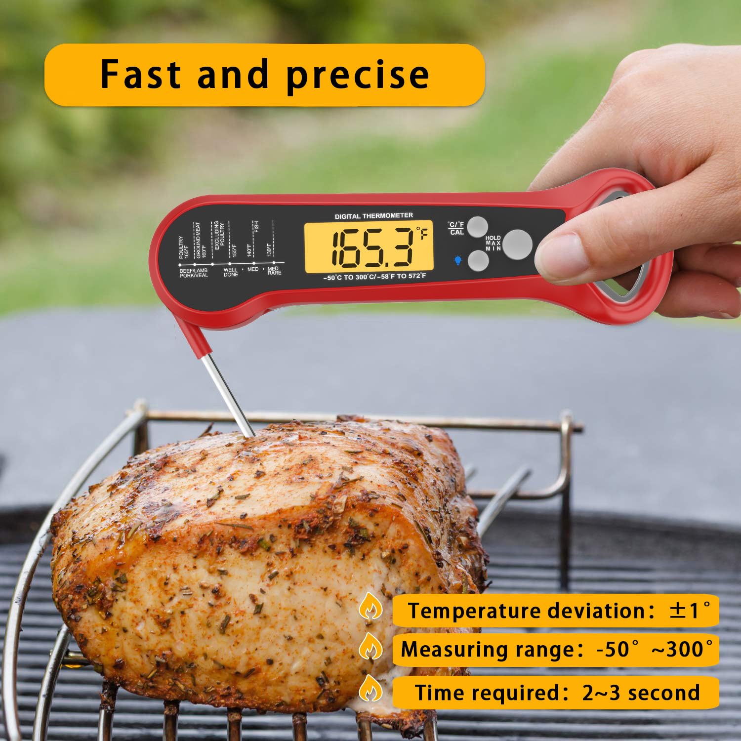 Termometro Digitale Per Carne Pieghevole – Sonda Da Cucina Retroilluminata – Impermeabile Con Magneto – Per Grigliate E Fritture