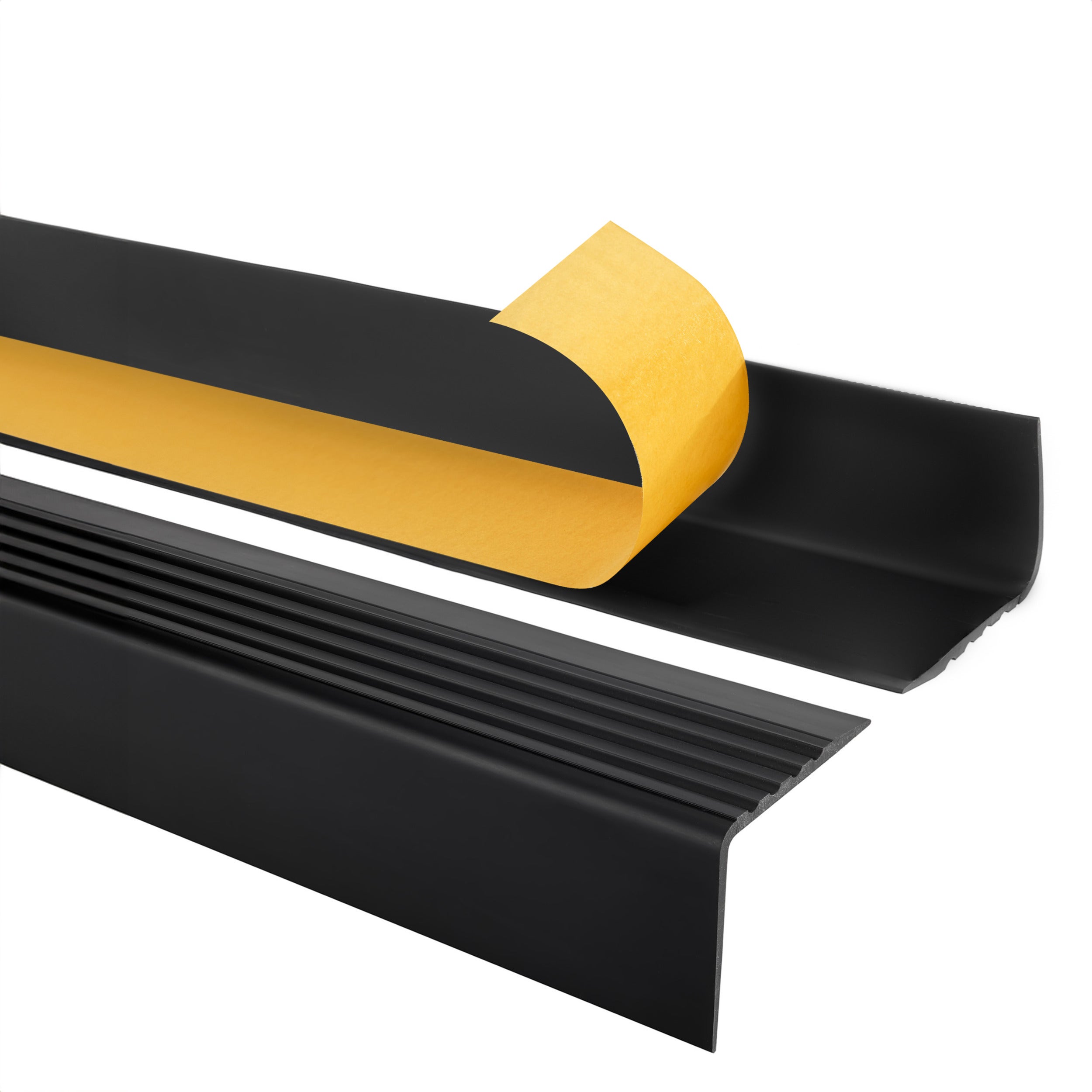 Samoprzylepny profil schodowy 50x42 mm PVC na krawędzie stopni z ryflowaniem - 150 cm, czarny