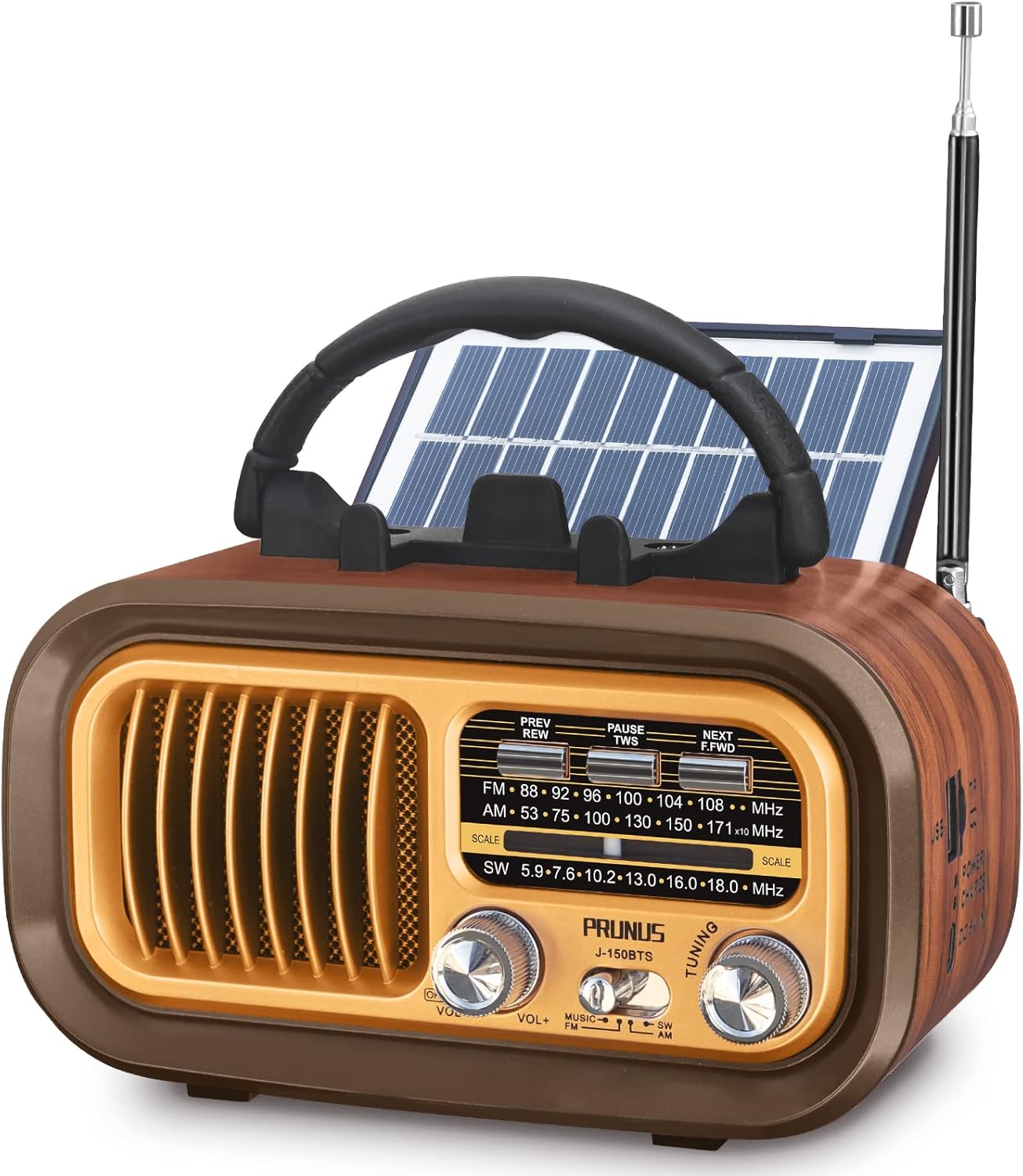 Radio Vintage J Radio przenośne AM FM SW z możliwością ładowania z baterią i bateriami D Radio tranzystorowe Bluetooth z panelem słonecznym