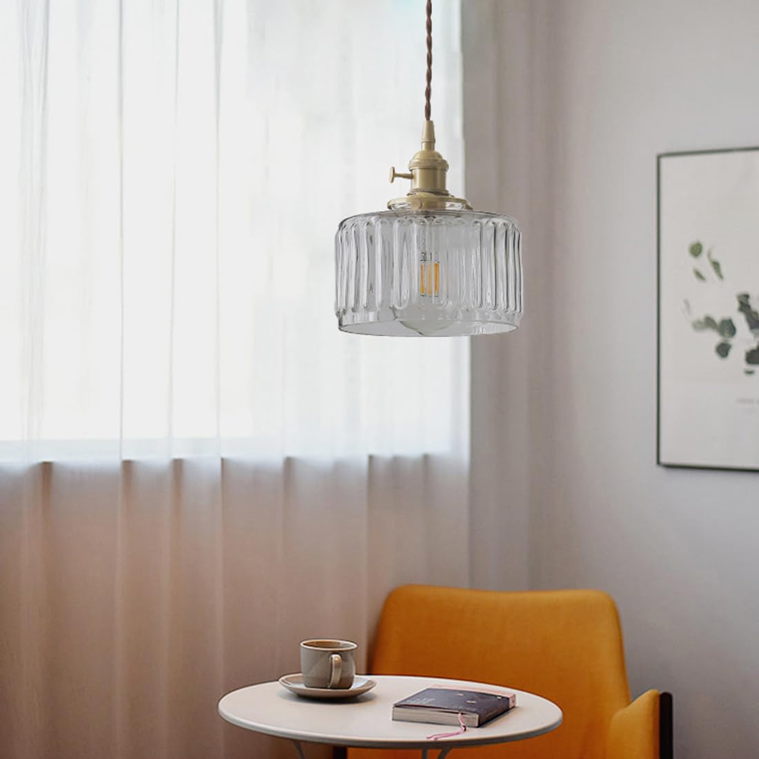 Przezroczyste, prążkowane szklane żyrandole, nordycki design, regulowana wysokość, Ø 17 cm, bez żarówki, idealne do sypialni lub salonu - 5