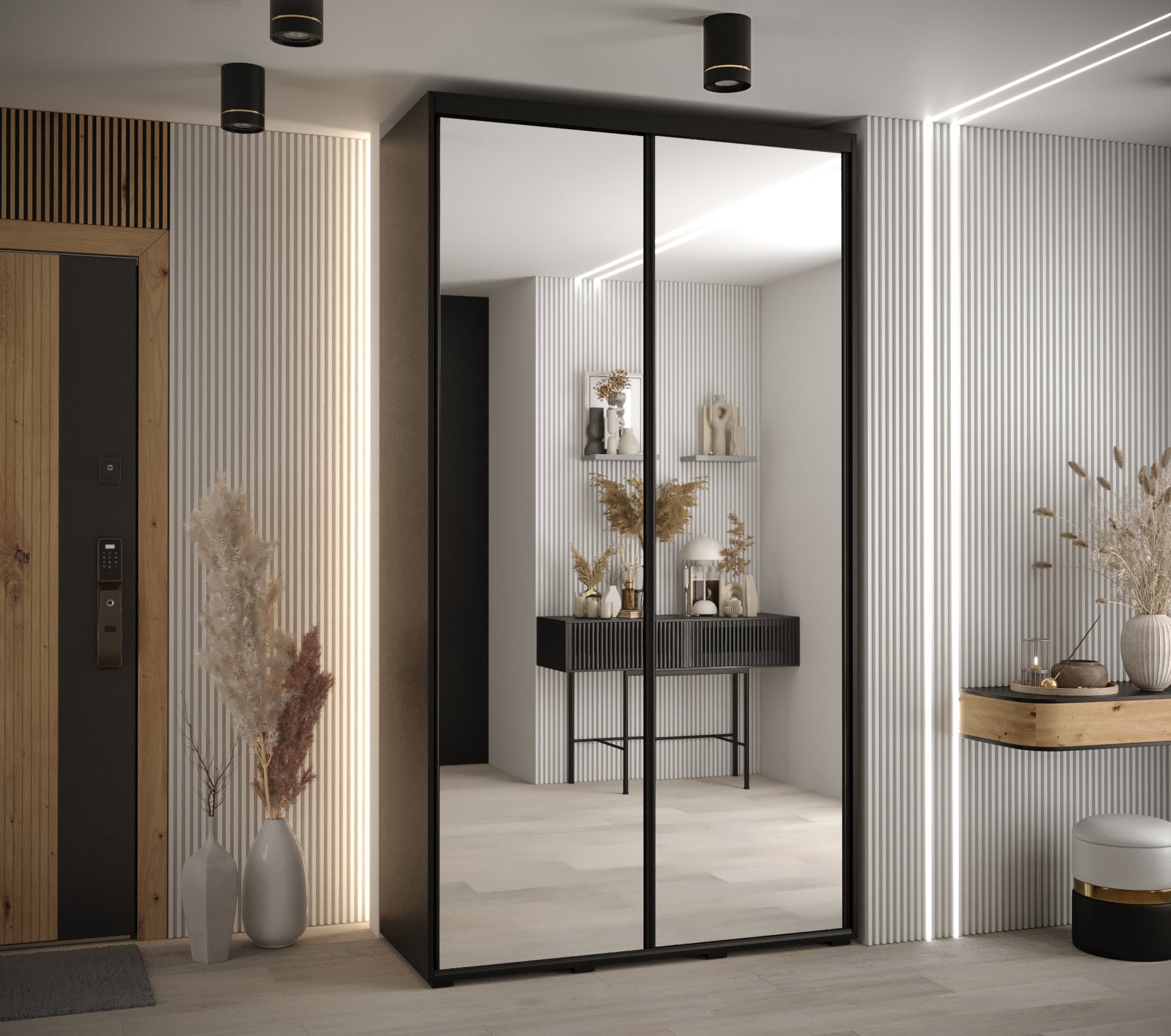 Szafa przesuwna z lustrem wysoka Davos 2 130 x 45 x 235,2 cm czarny + czarny + u. czarny - Abiks Meble - 2