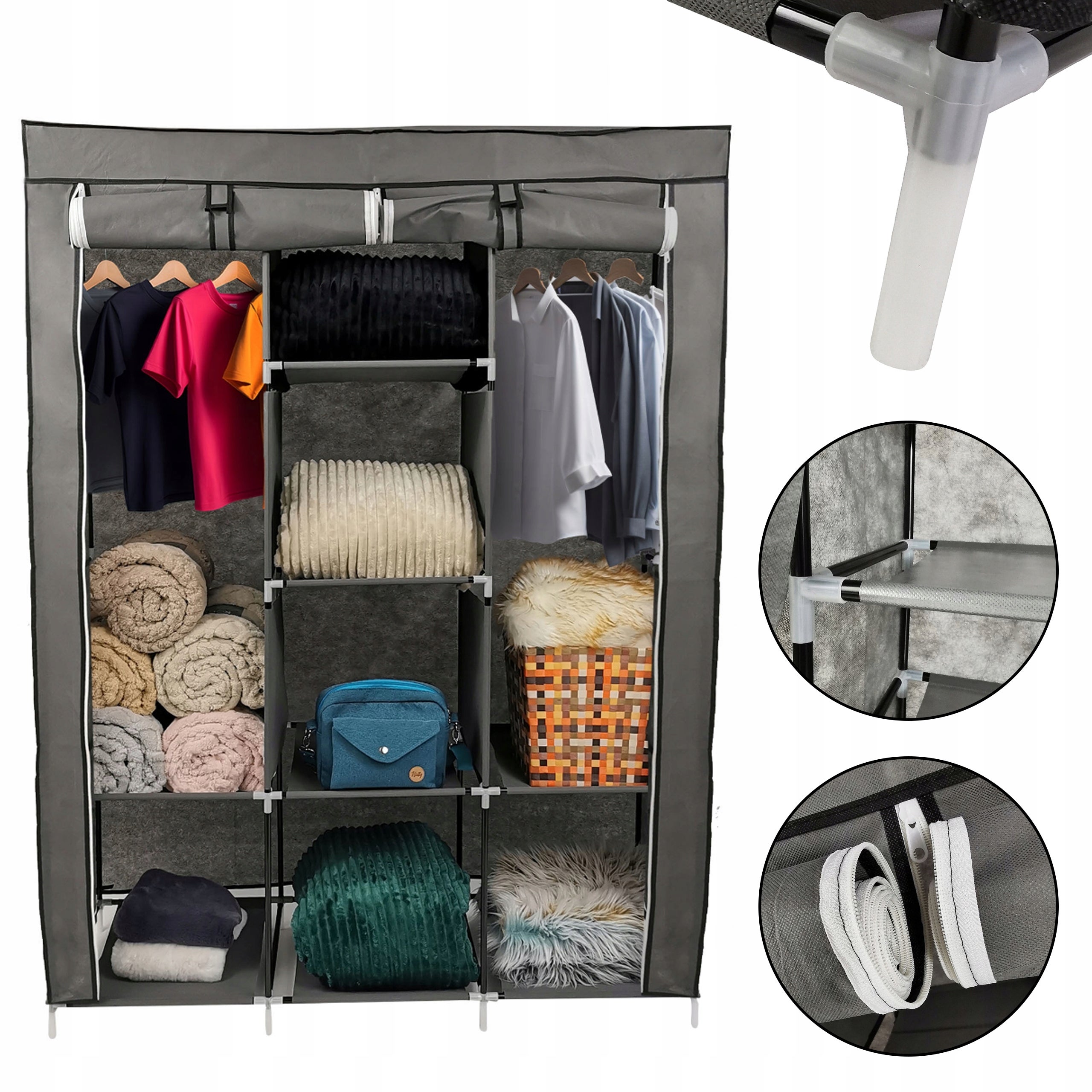 Duża szafa przenośna tekstylna materiałowa garderoba składana półki ST1000