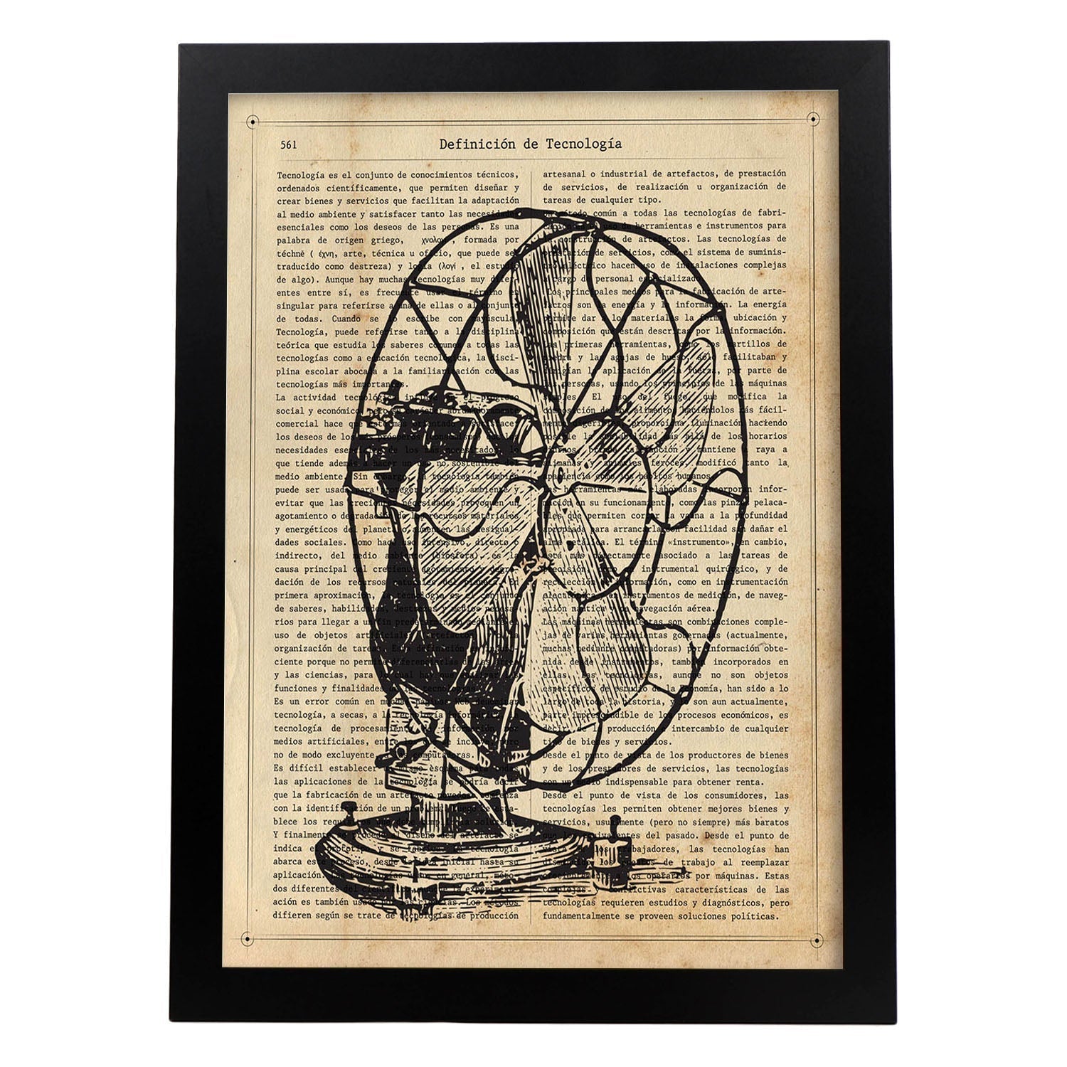 Affiches D'objets Vintage Laminer De Ventilateur Vintage Avec Des Images D'objets Vintage Avec Des Définitions En Espagnol Cadre En Bois Clair A3 - 3
