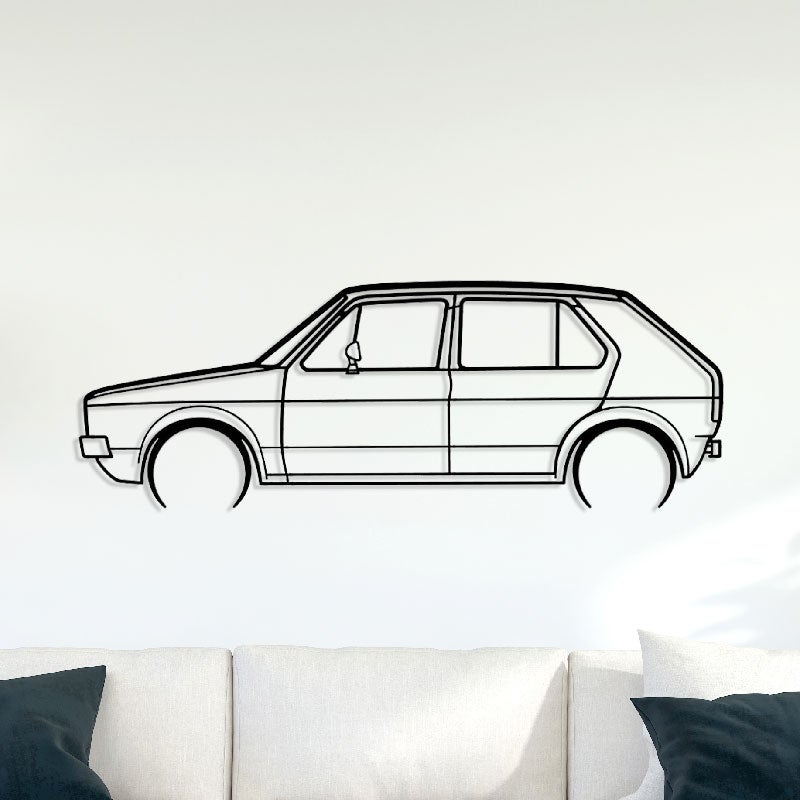 DÉCORATION MURALE EN MÉTAL - Silhouette de voiture - Golf MK1 1976 détaillée - 80 cm - Édition limitée - 2